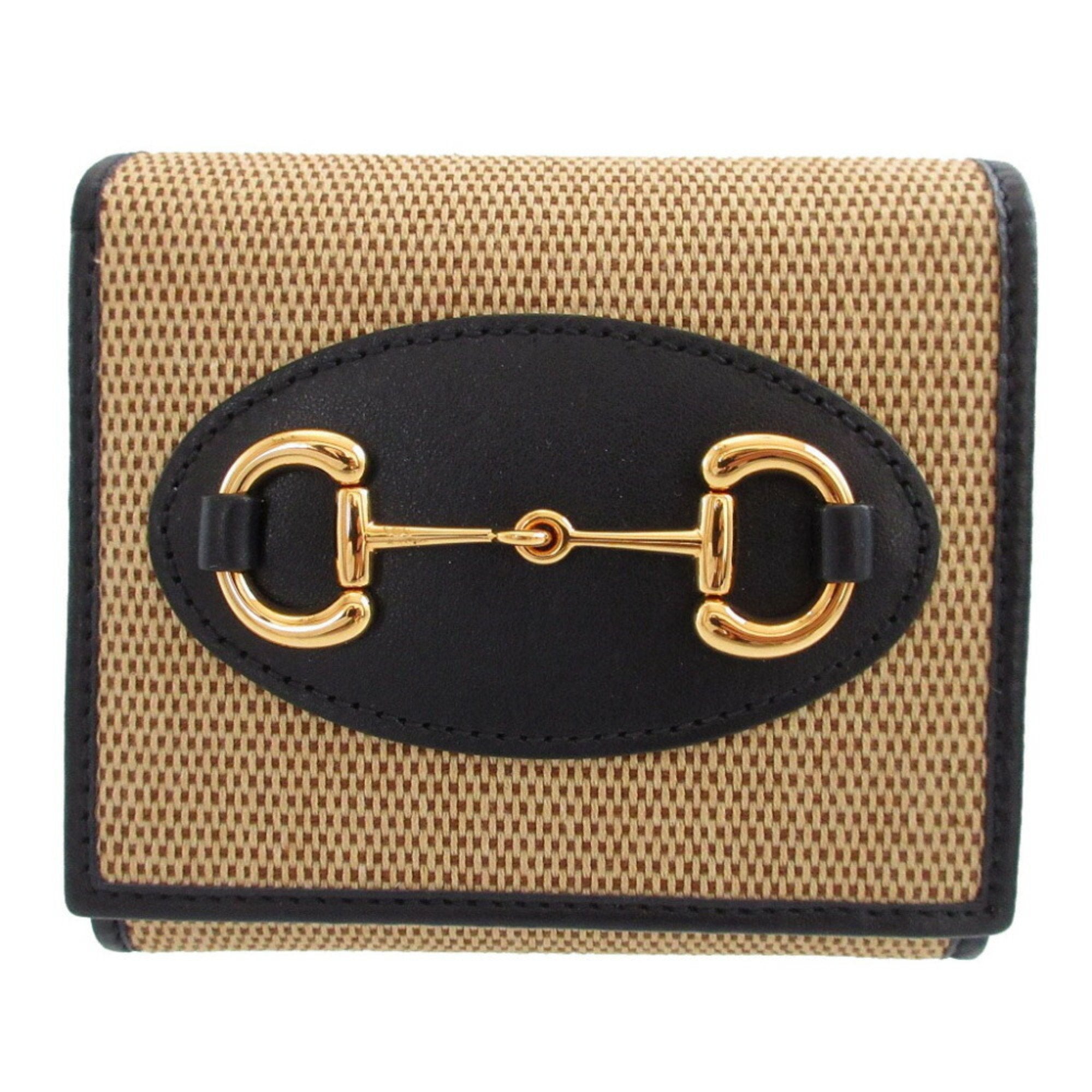 Gucci Beige Navy Canvas Leather Wallet (Tri-Fold) (Pre-Owned)
