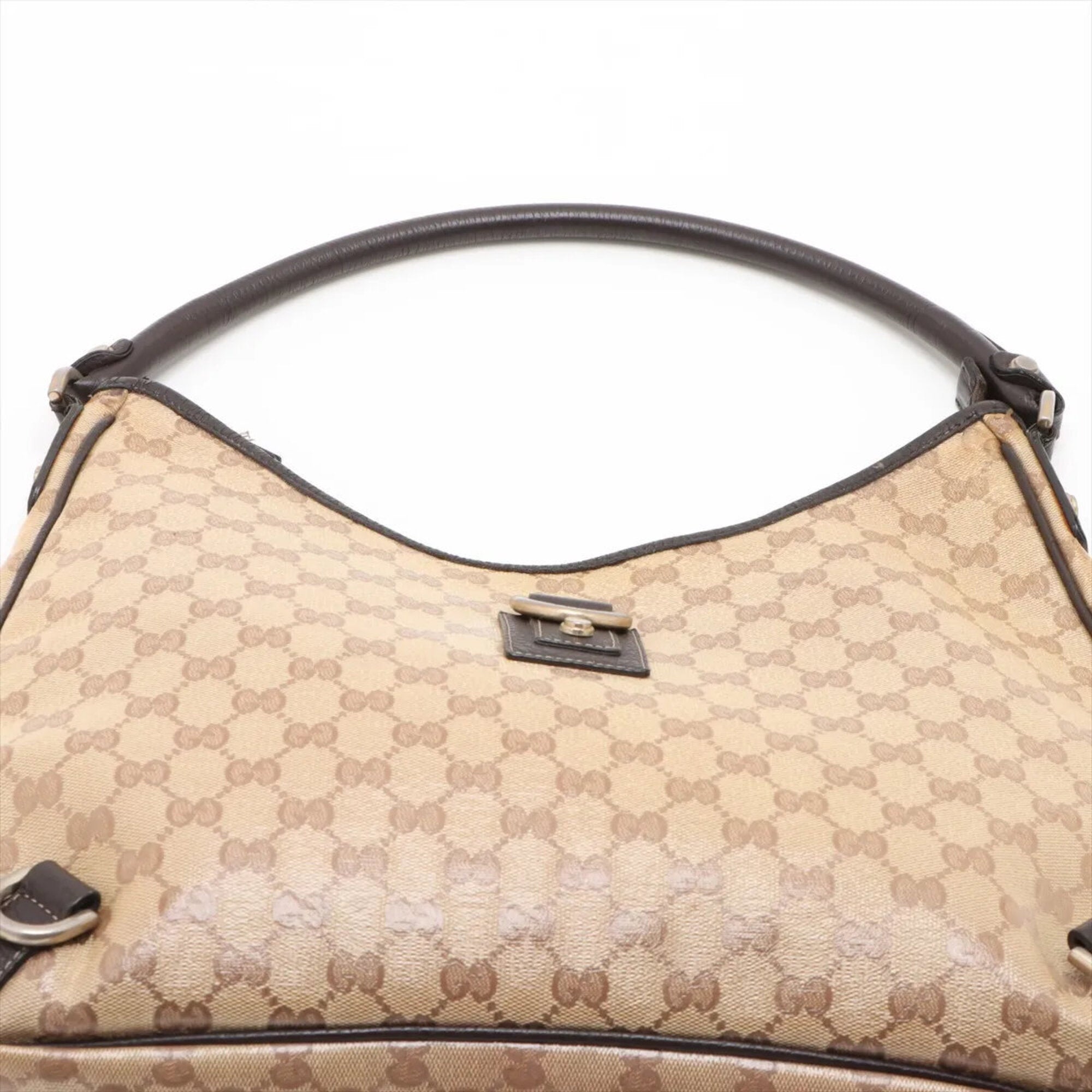 Gucci Brown Leather Coated Canvas Handbag Shoulder Bag Tote Bag (Pre-Owned)
