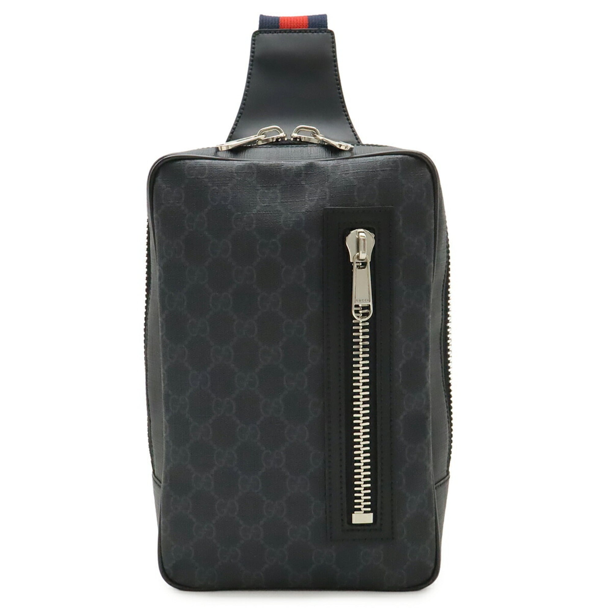 Gucci Black Gray Navy Red Color Gg Supreme Canvas Leather Shoulder Bag Sling Bag (Pre-Owned)