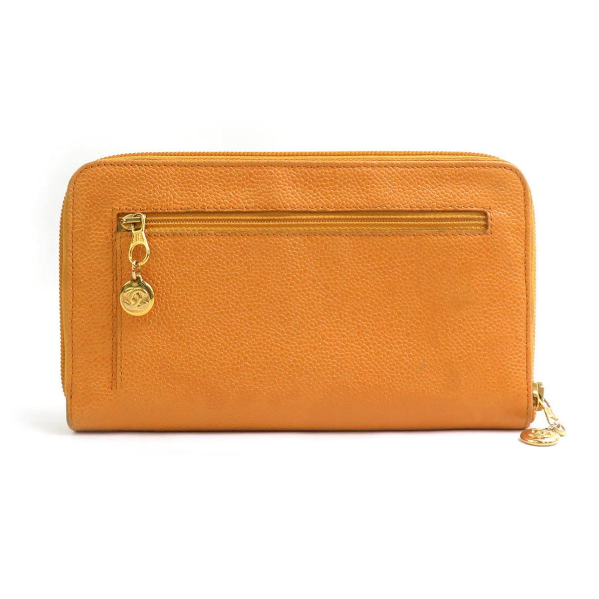 Chanel Orange Grained Calfskin Long Wallet (Bi-Fold) (Pre-Owned)