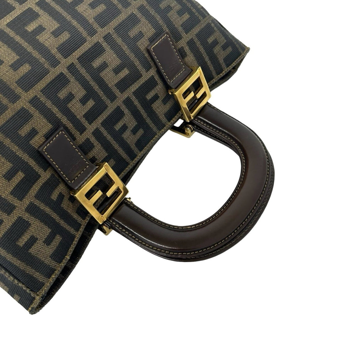 Fendi Black Brown Canvas Leather Handbag Tote Bag (Pre-Owned)
