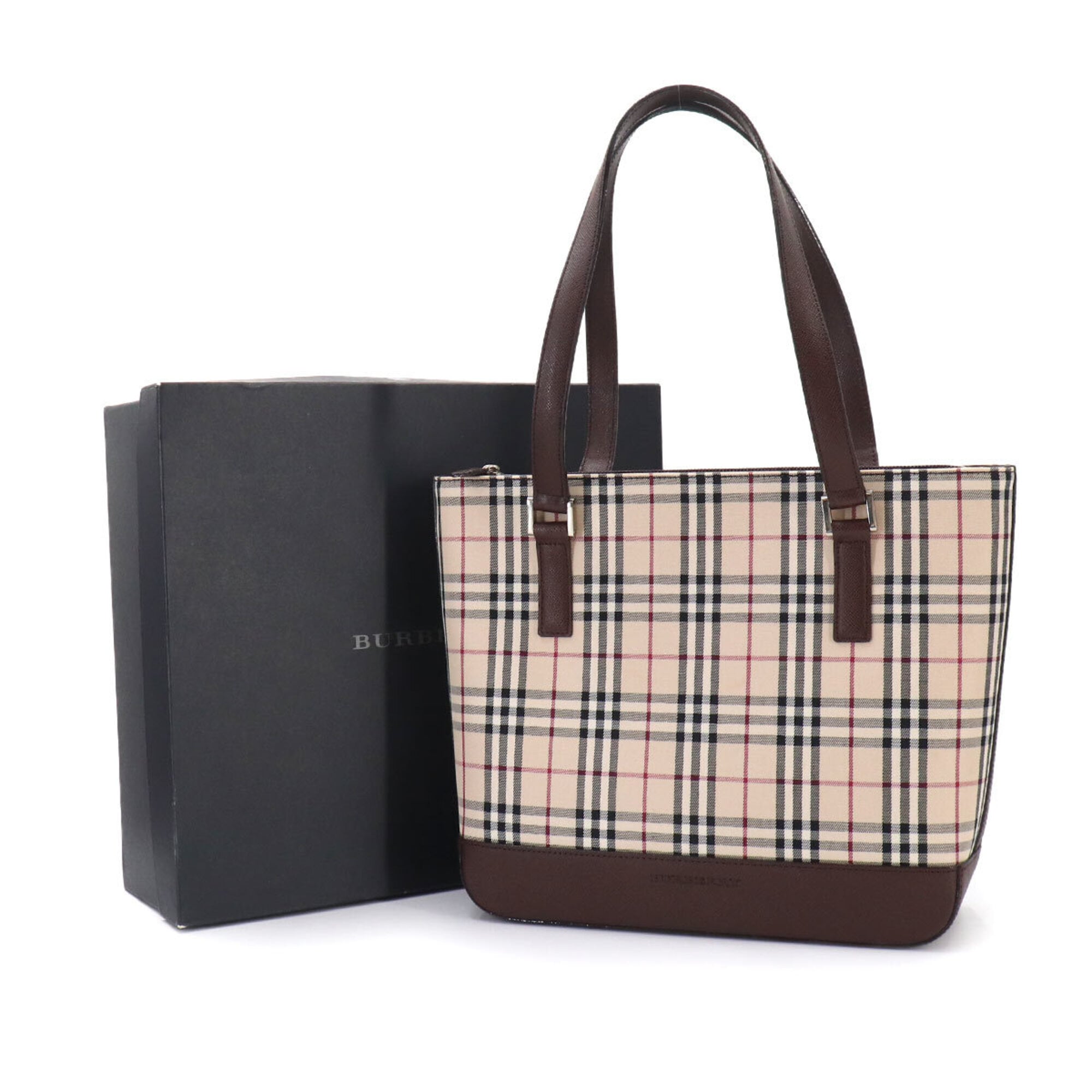 Burberry Beige Brown Canvas Leather Handbag Tote Bag (Pre-Owned)