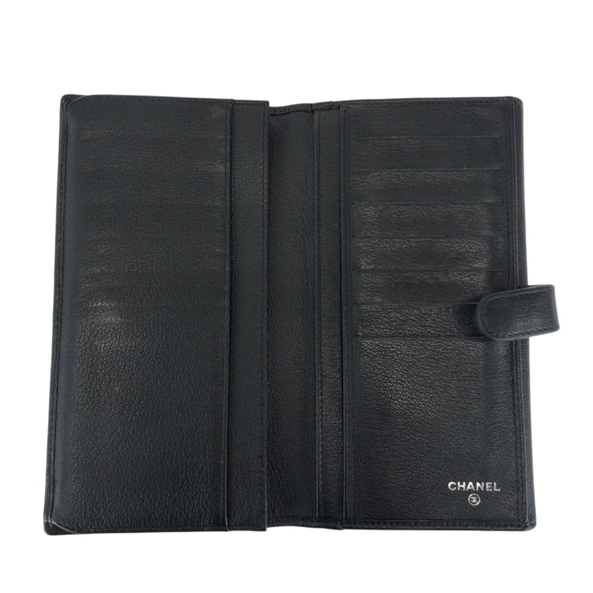 Chanel Black Leather Long Wallet (Bi-Fold) (Pre-Owned)