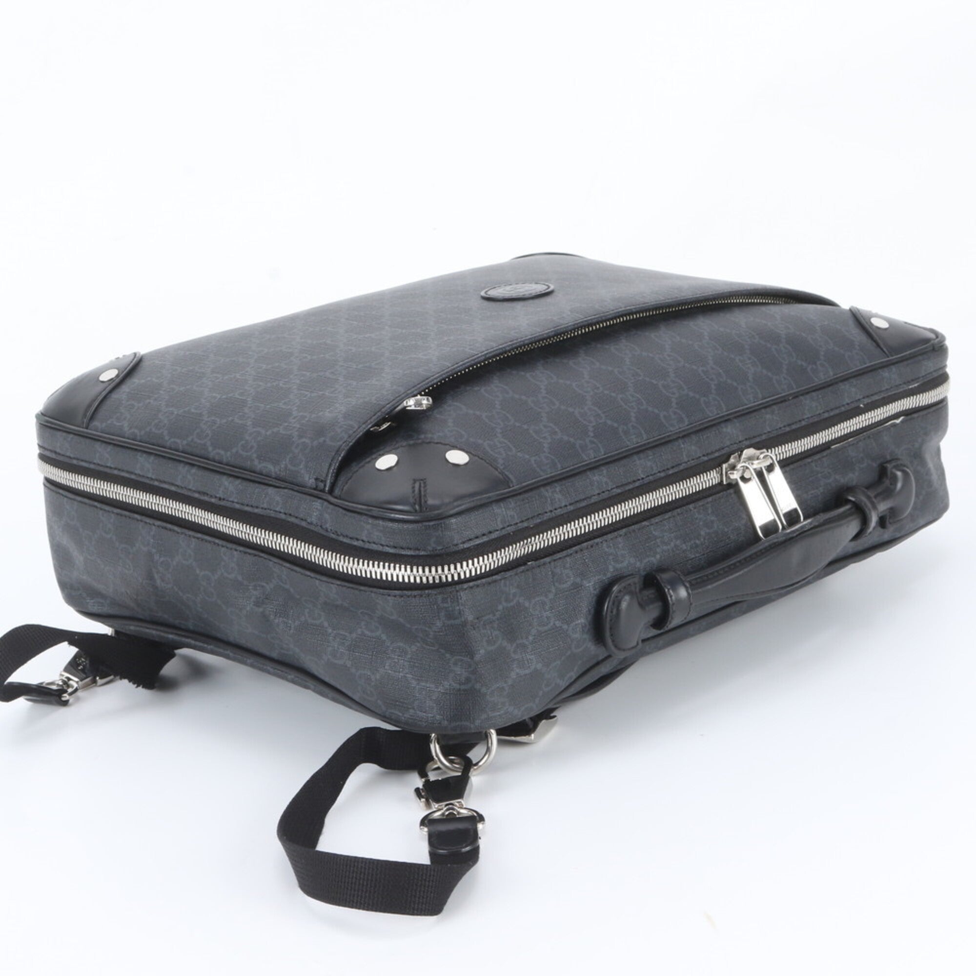 Gucci Gray Leather Coated Canvas Backpack (Pre-Owned)