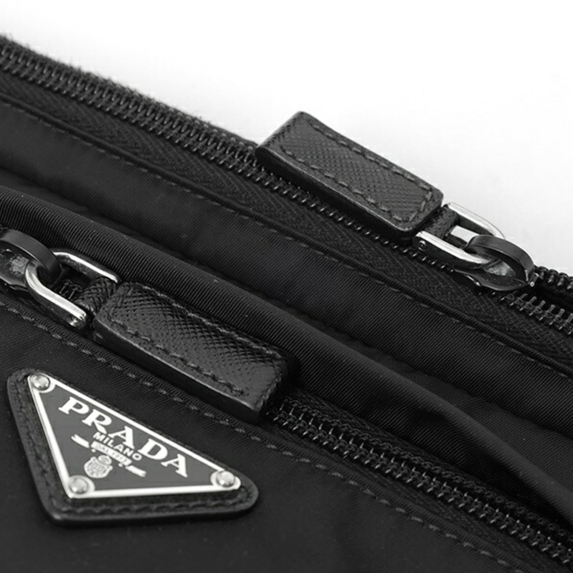 Prada Black Nylon Saffiano Triangle Leather Shoulder Bag (Pre-Owned)