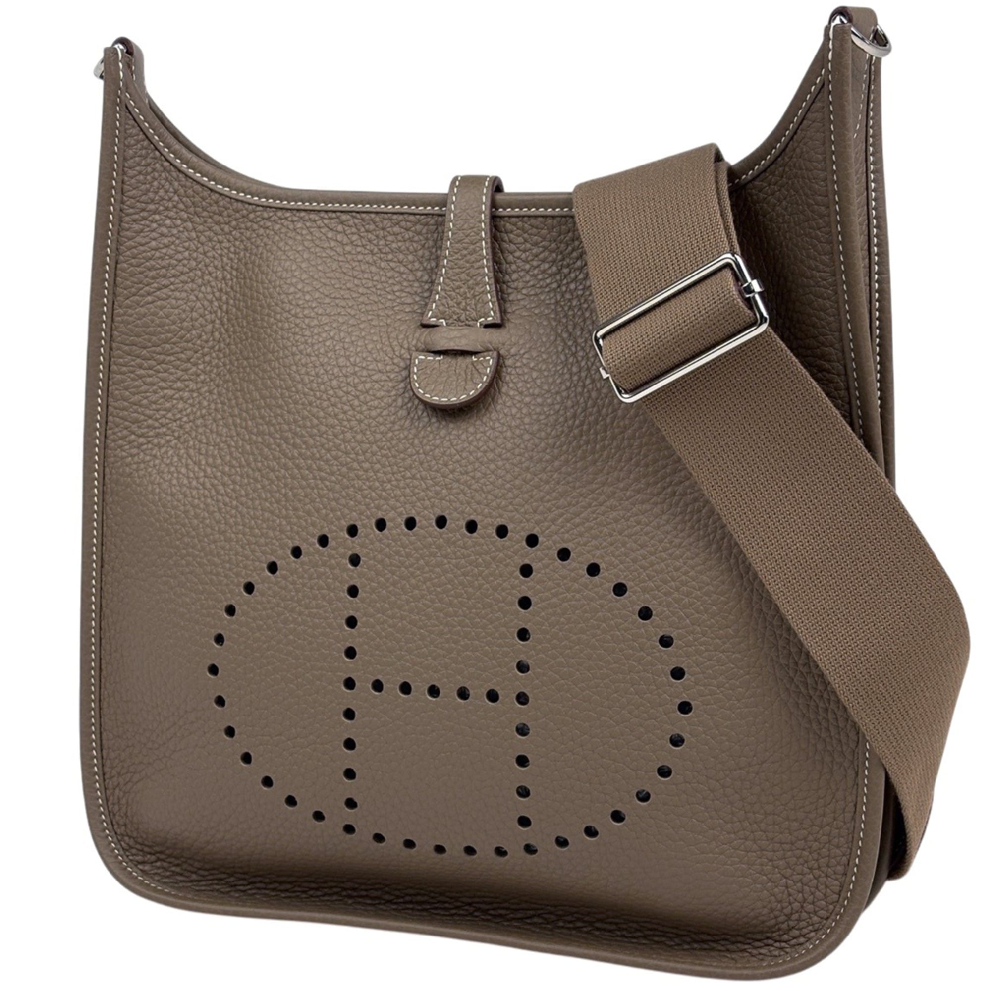 Hermes Etoupe Gray Taurillon Clemence Leather Shoulder Bag (Pre-Owned)