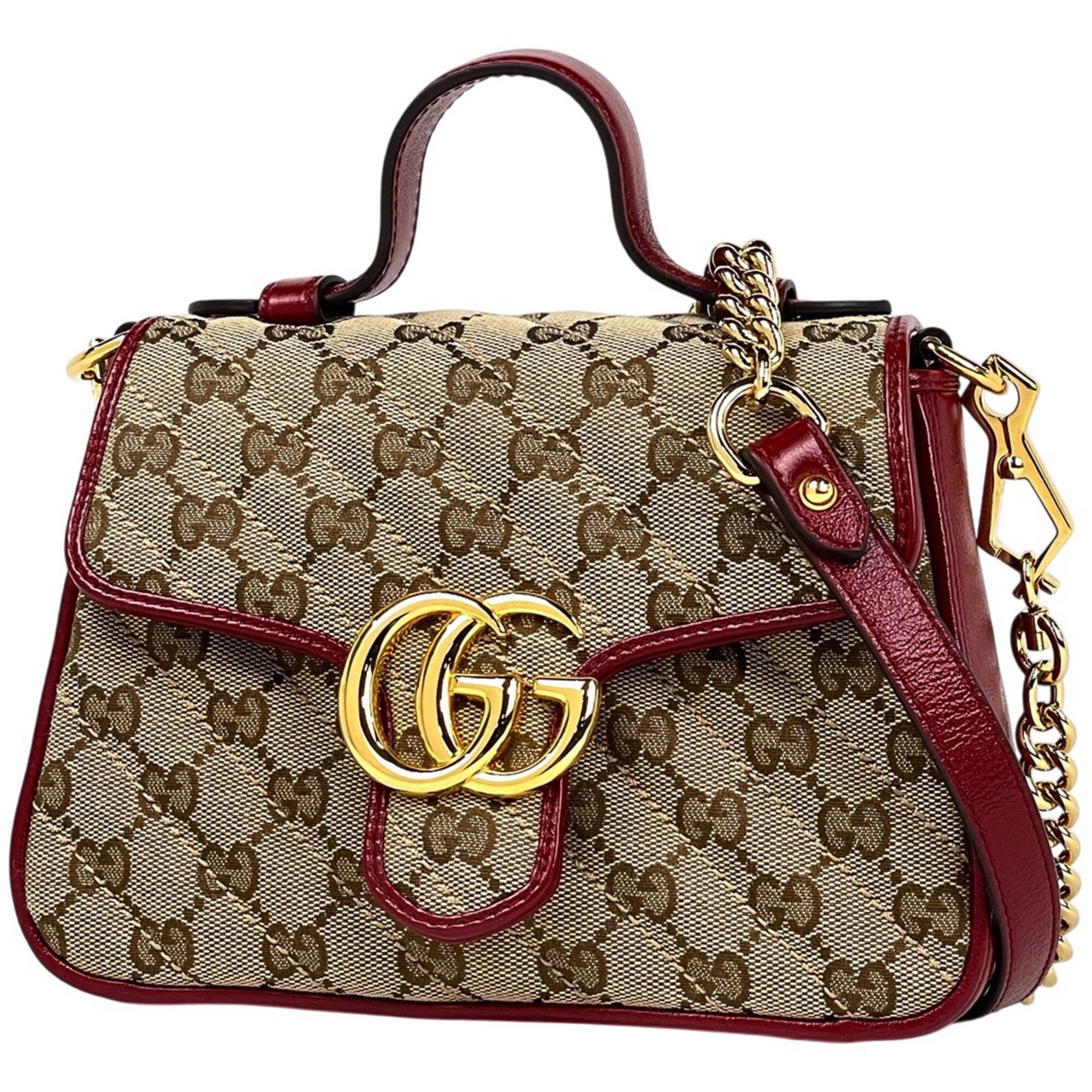 Gucci Beige Red Color Gg Canvas Leather Handbag Shoulder Bag (Pre-Owned)