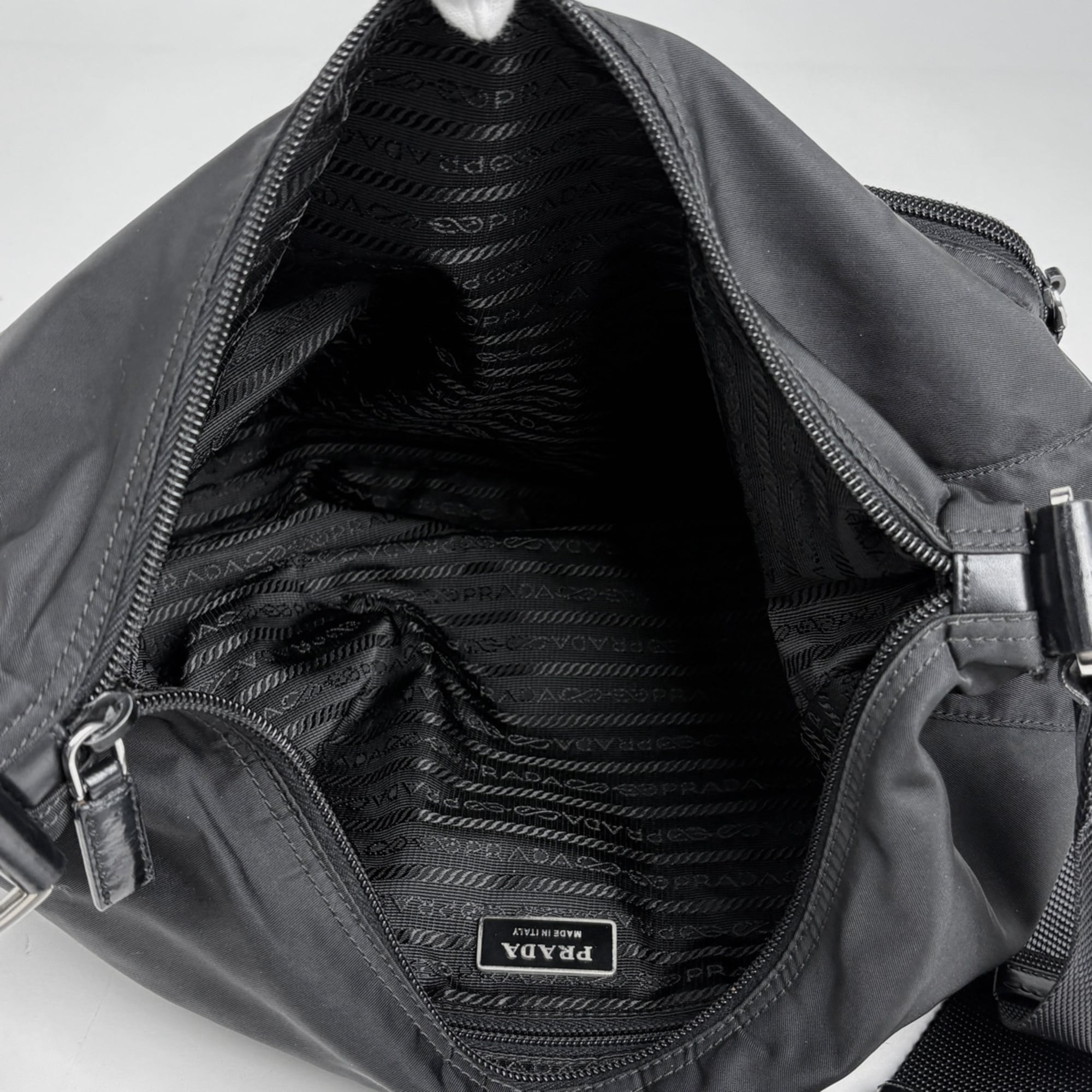 Prada Black Nylon Leather Messenger Bag Shoulder Bag (Pre-Owned)