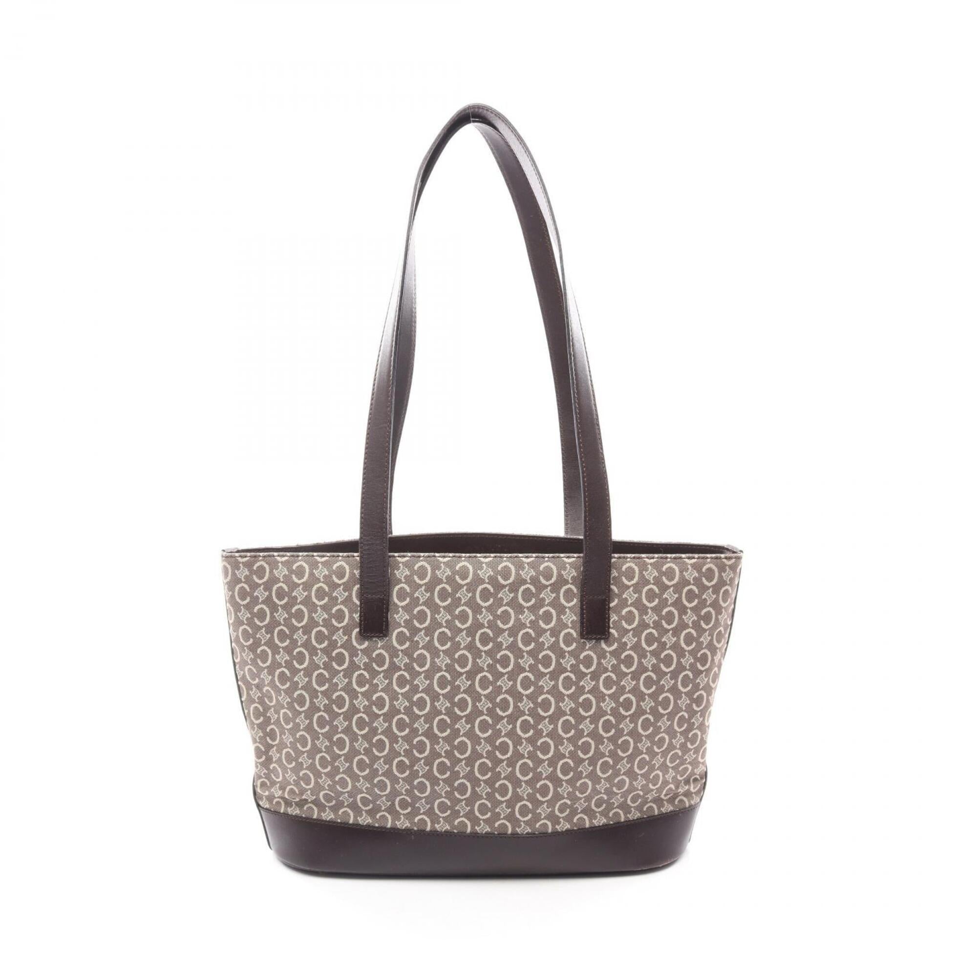 Celine Brown Ivory Canvas Leather Handbag Tote Bag (Pre-Owned)