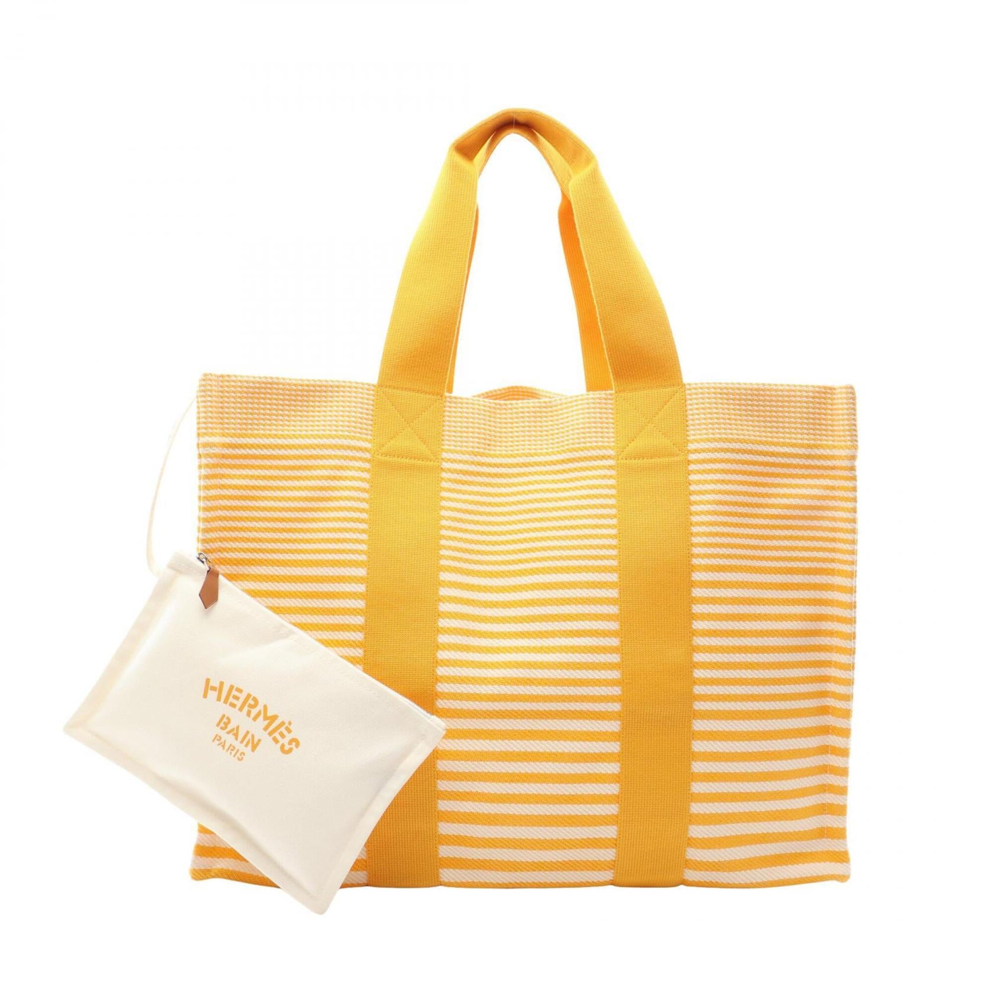 Hermes White Yellow Canvas Handbag Tote Bag (Pre-Owned)