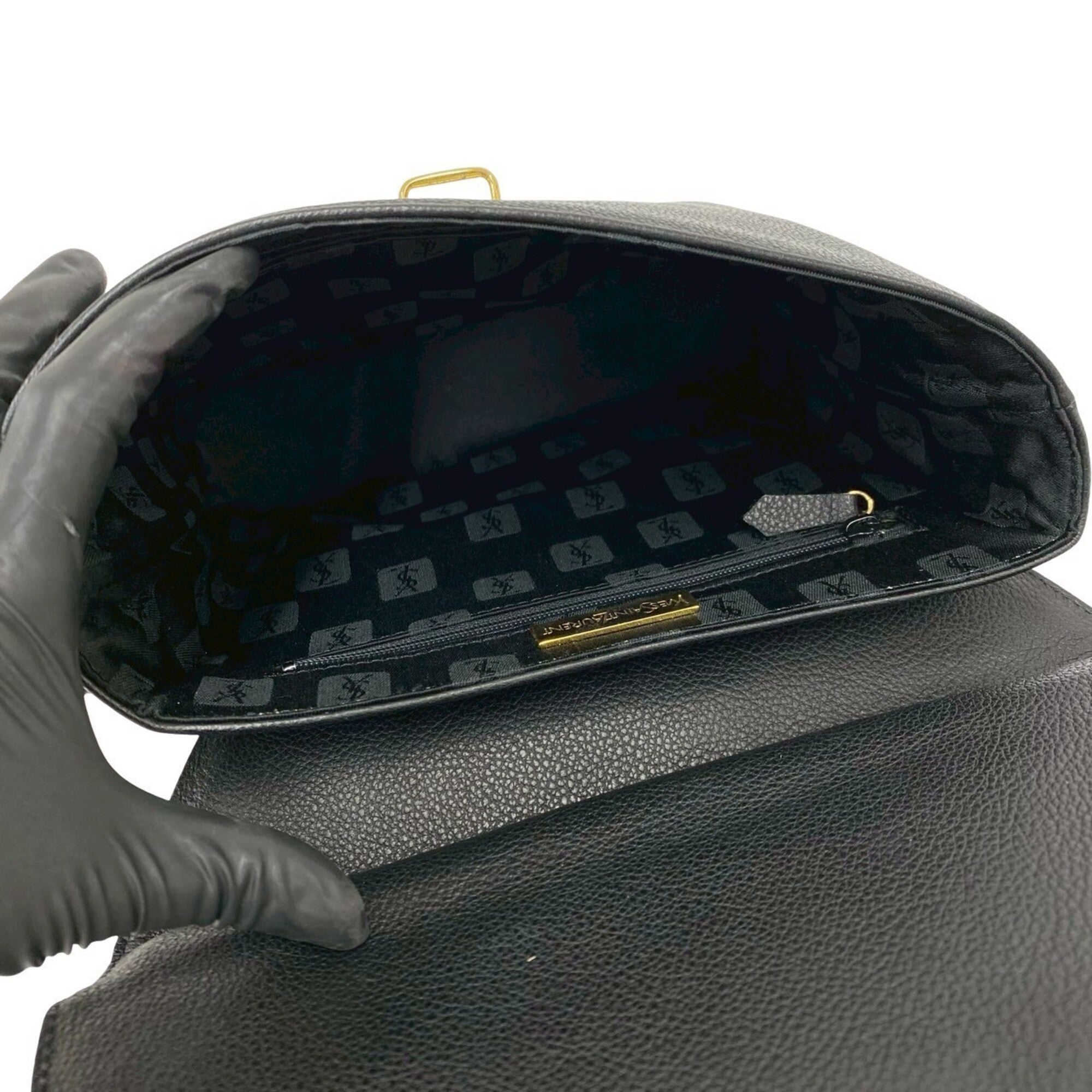 Yves Saint Laurent Black Red Color Leather Handbag Shoulder Bag (Pre-Owned)