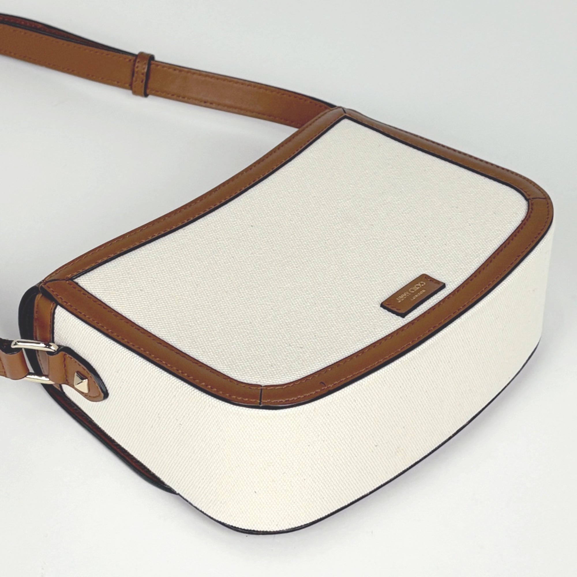 Jimmy Choo Brown White Canvas Leather Shoulder Bag (Pre-Owned)