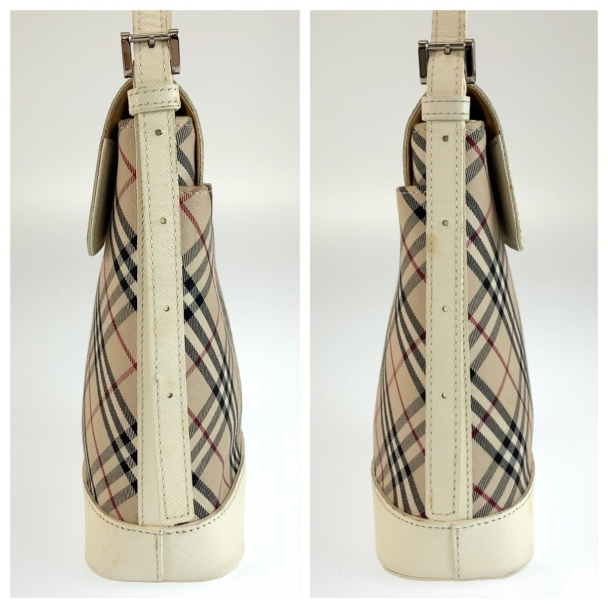 Burberry Beige White Canvas Leather Pochette Shoulder Bag (Pre-Owned)