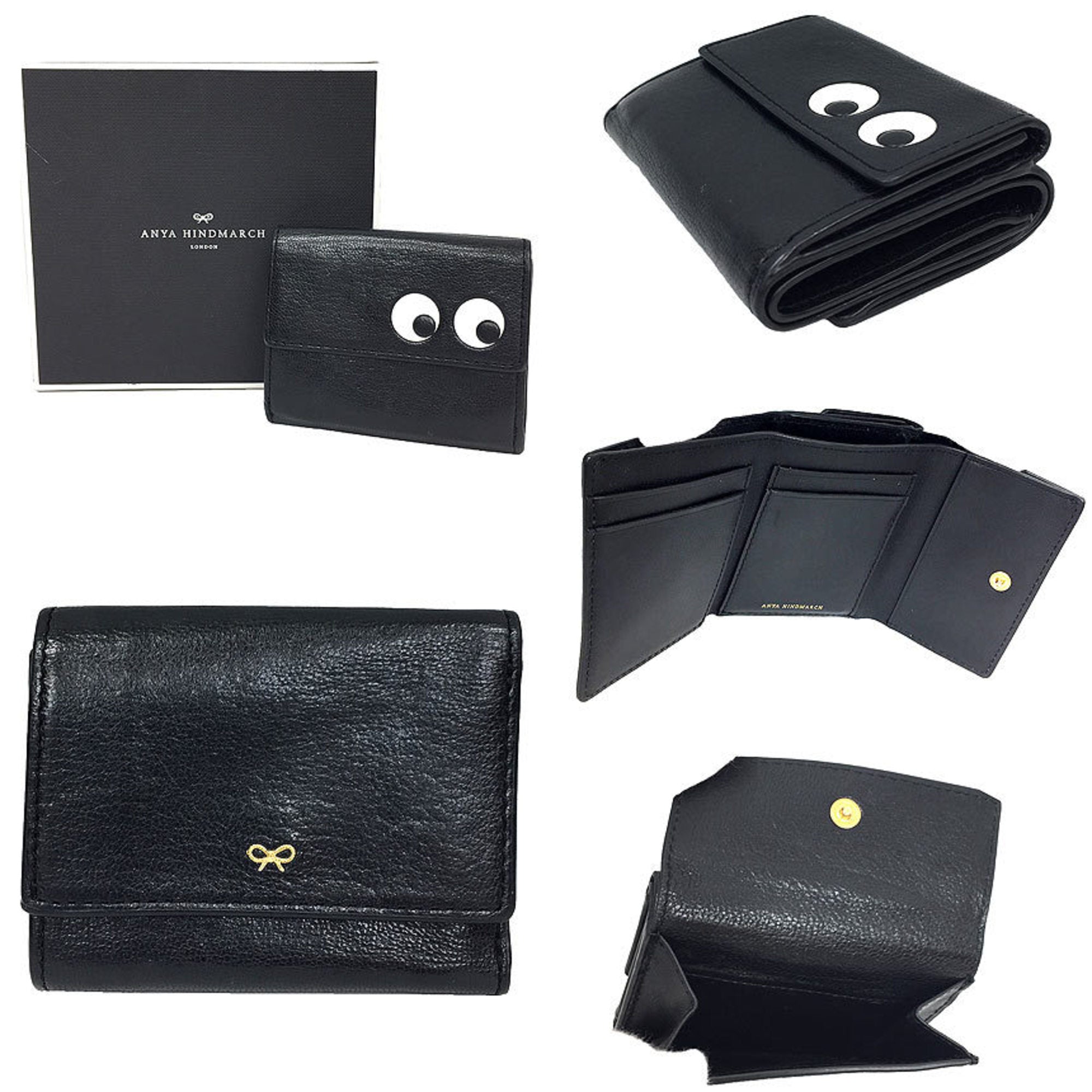 Anya Hindmarch Black Leather Wallet (Tri-Fold) (Pre-Owned)