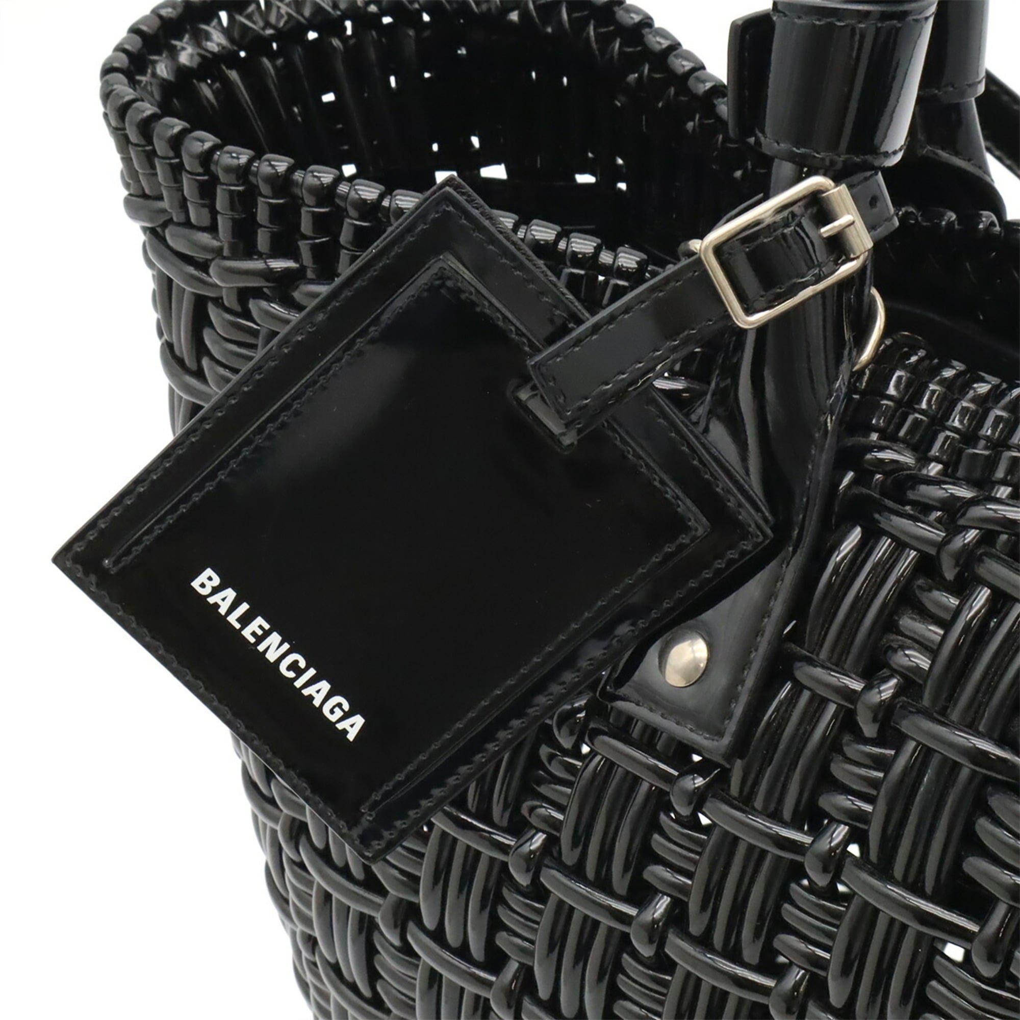 Balenciaga Black Vinyl Basket Handbag Shoulder Bag (Pre-Owned)