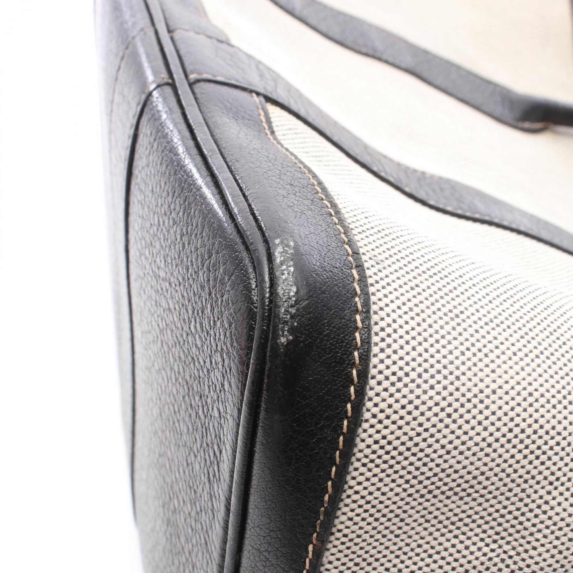 Hermes Black Gray Toile H Buffalo Leather Handbag Tote Bag (Pre-Owned)