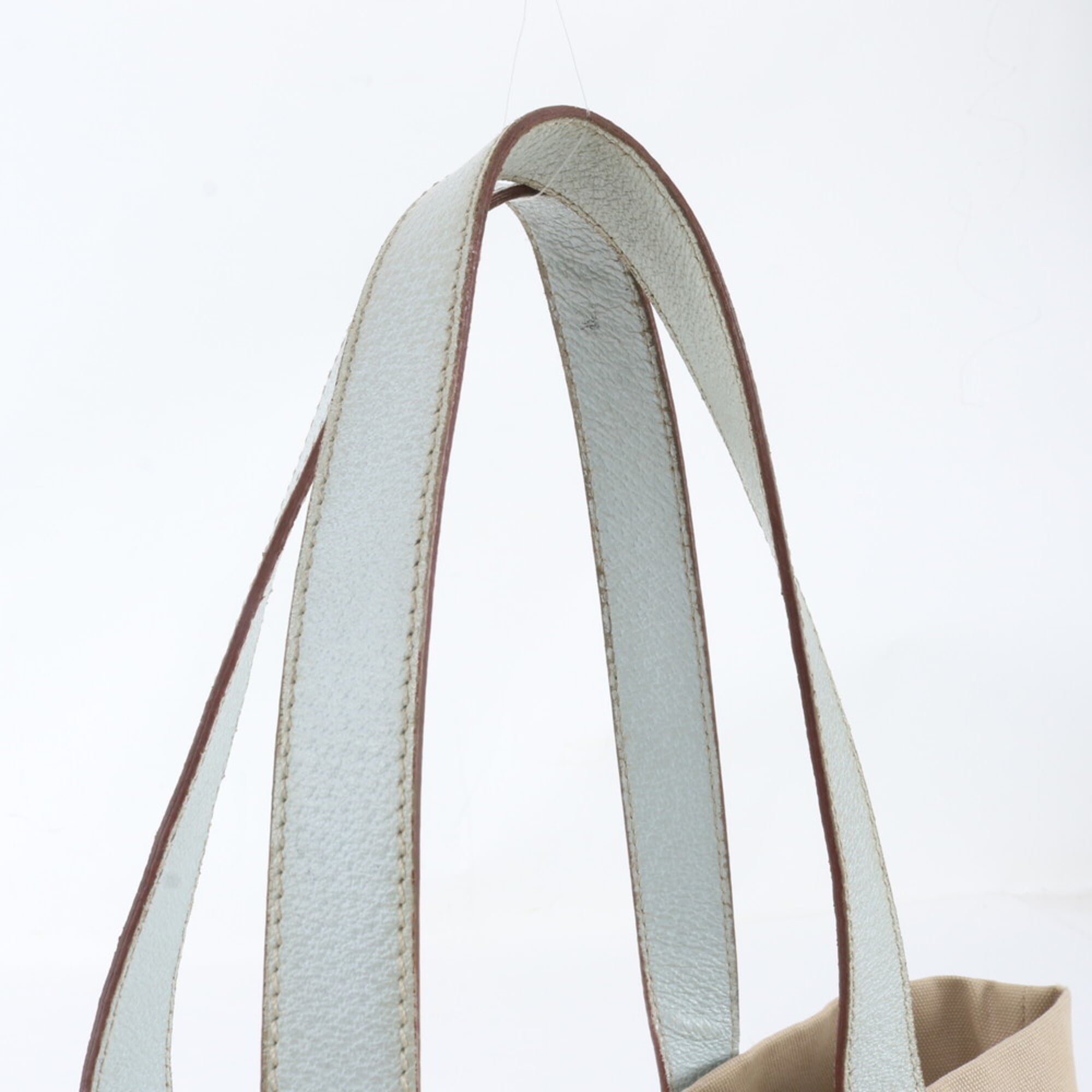 Prada Beige Blue Leather Canvas Handbag Tote Bag (Pre-Owned)