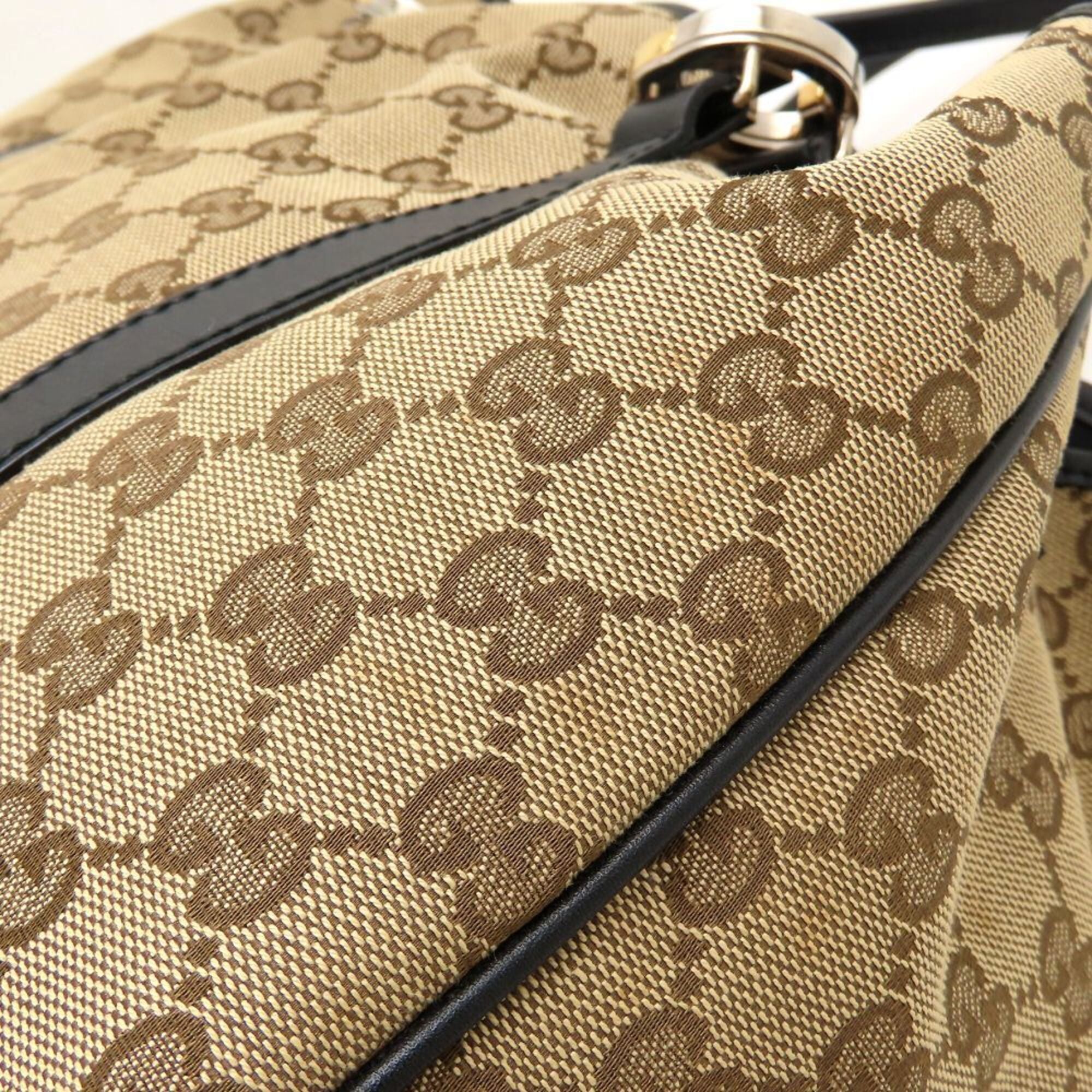 Gucci Beige Black Gg Canvas Leather Tote Bag (Pre-Owned)