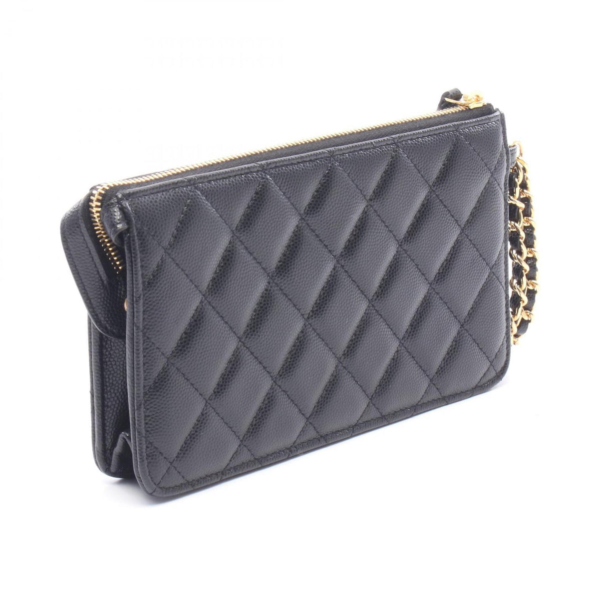 Chanel Black Grained Calfskin Clutch Bag Handbag (Pre-Owned)