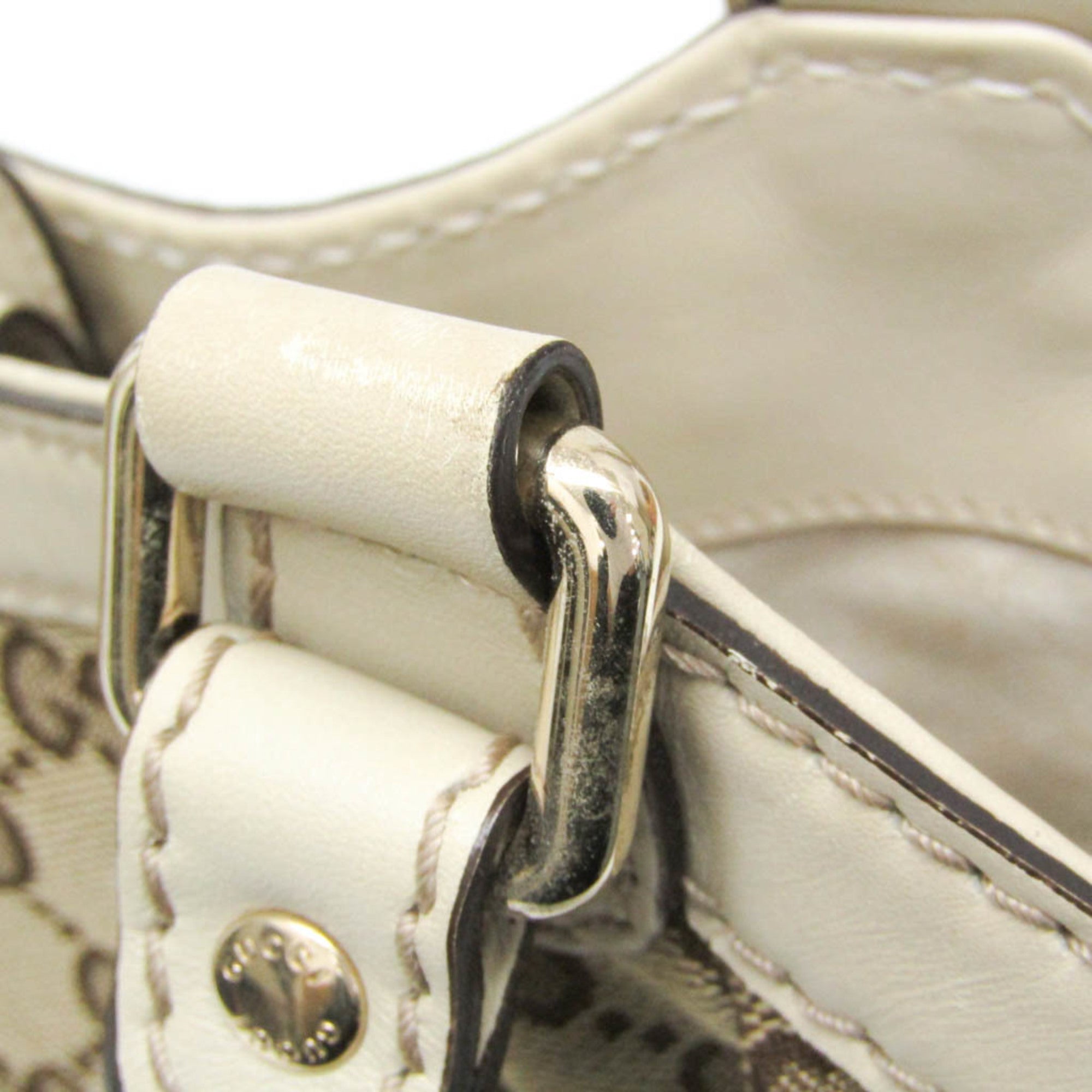 Gucci Beige Brown Cream Leather Canvas Handbag (Pre-Owned)