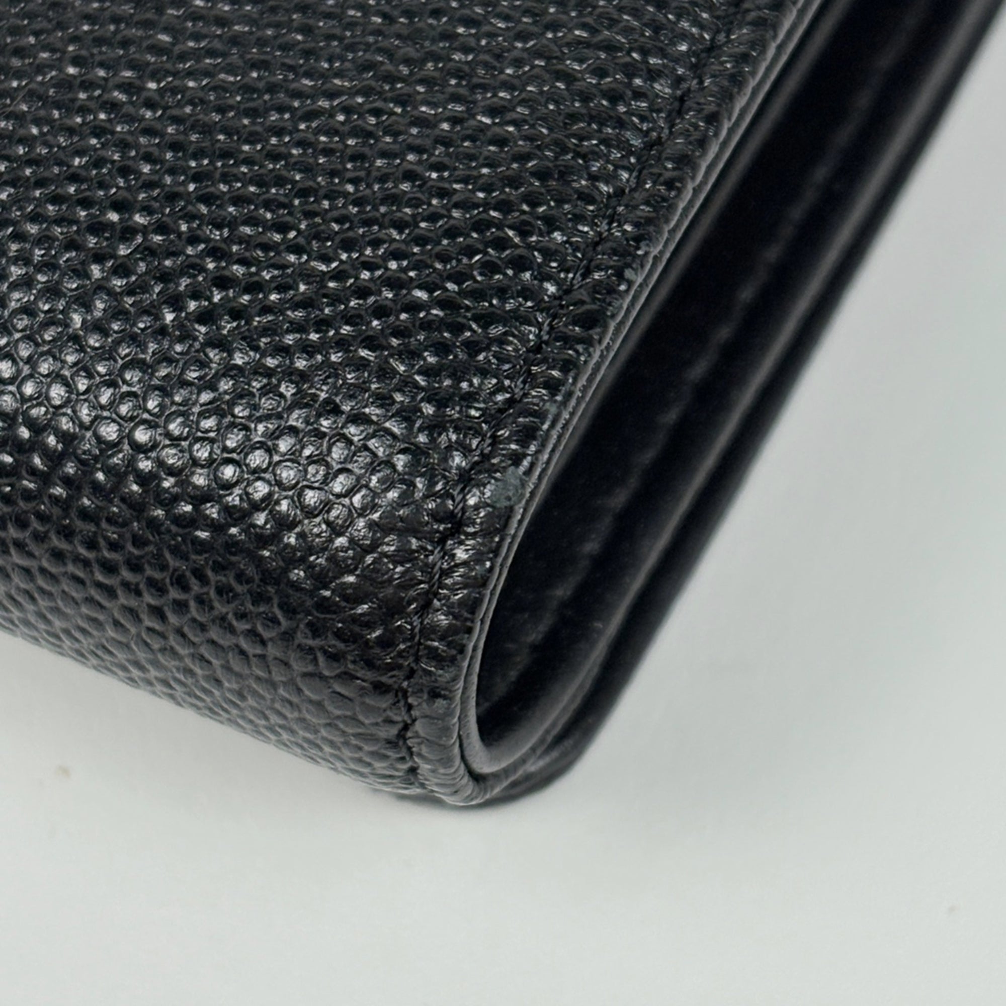 Chanel Black Grained Calfskin Wallet (Tri-Fold) (Pre-Owned)
