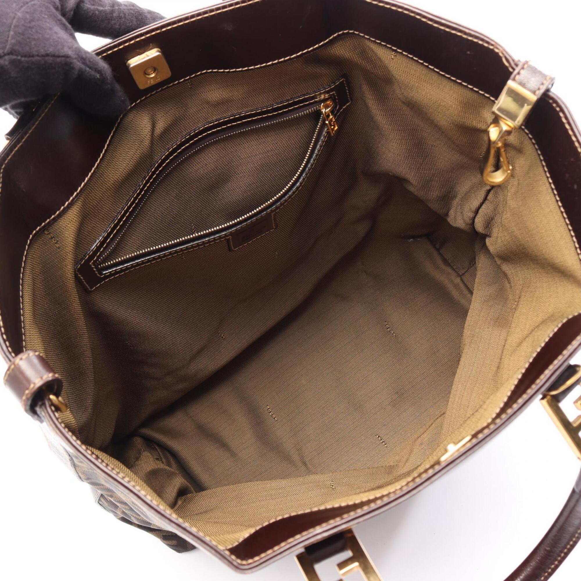 Fendi Black Brown Canvas Leather Handbag Tote Bag (Pre-Owned)