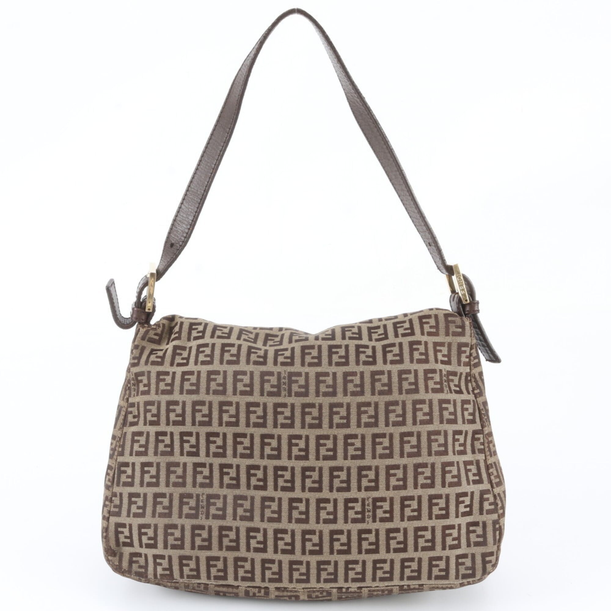 Fendi Brown Leather Canvas Shoulder Bag (Pre-Owned)