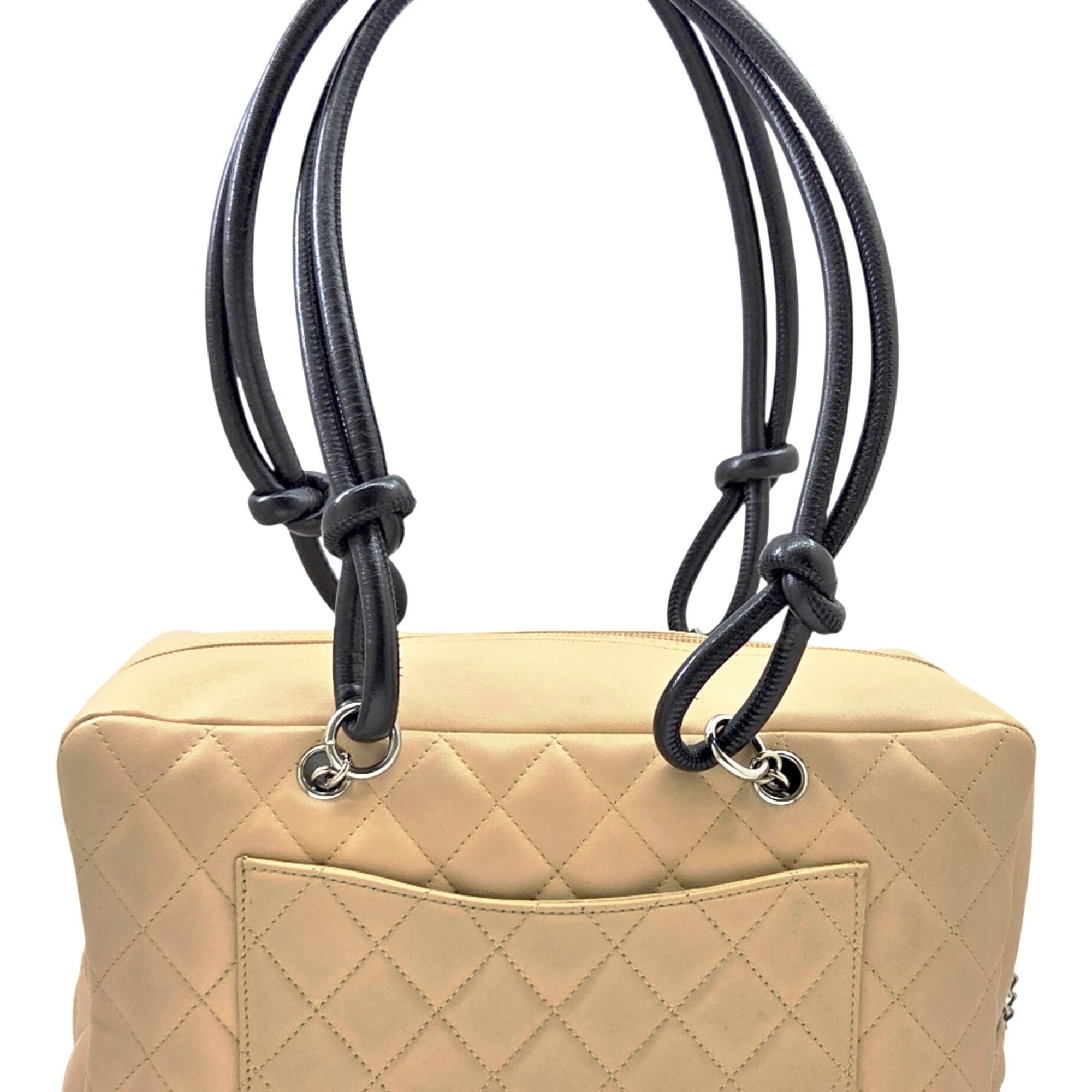 Chanel Beige Black Leather Shoulder Bag (Pre-Owned)