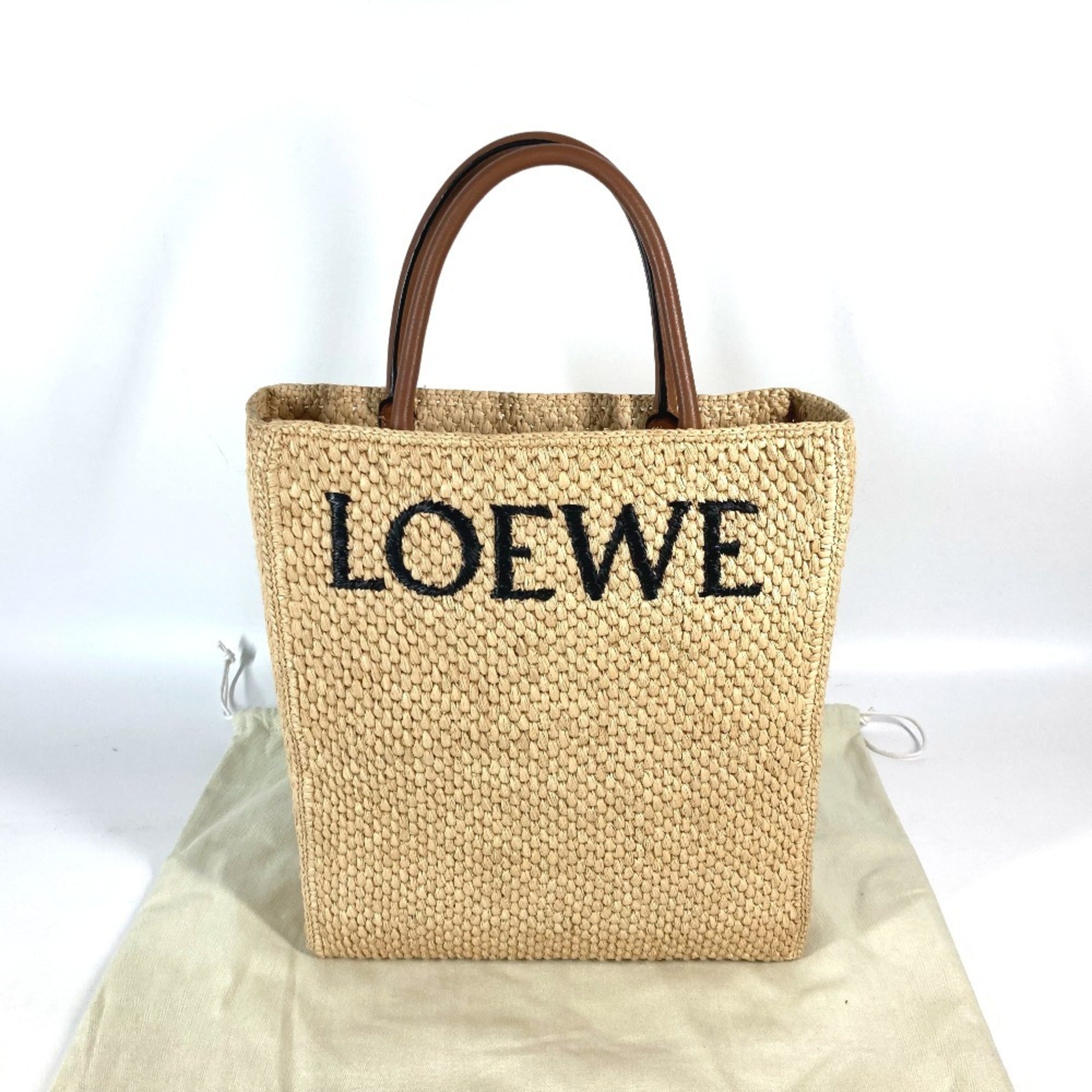 Loewe Beige Brown Raffia Handbag Shoulder Bag Tote Bag (Pre-Owned)
