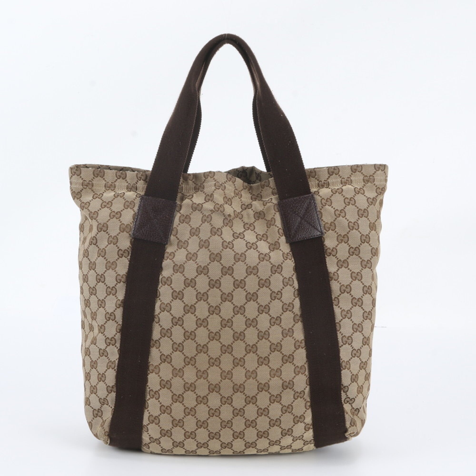 Gucci Brown Leather Canvas Shoulder Bag Tote Bag (Pre-Owned)