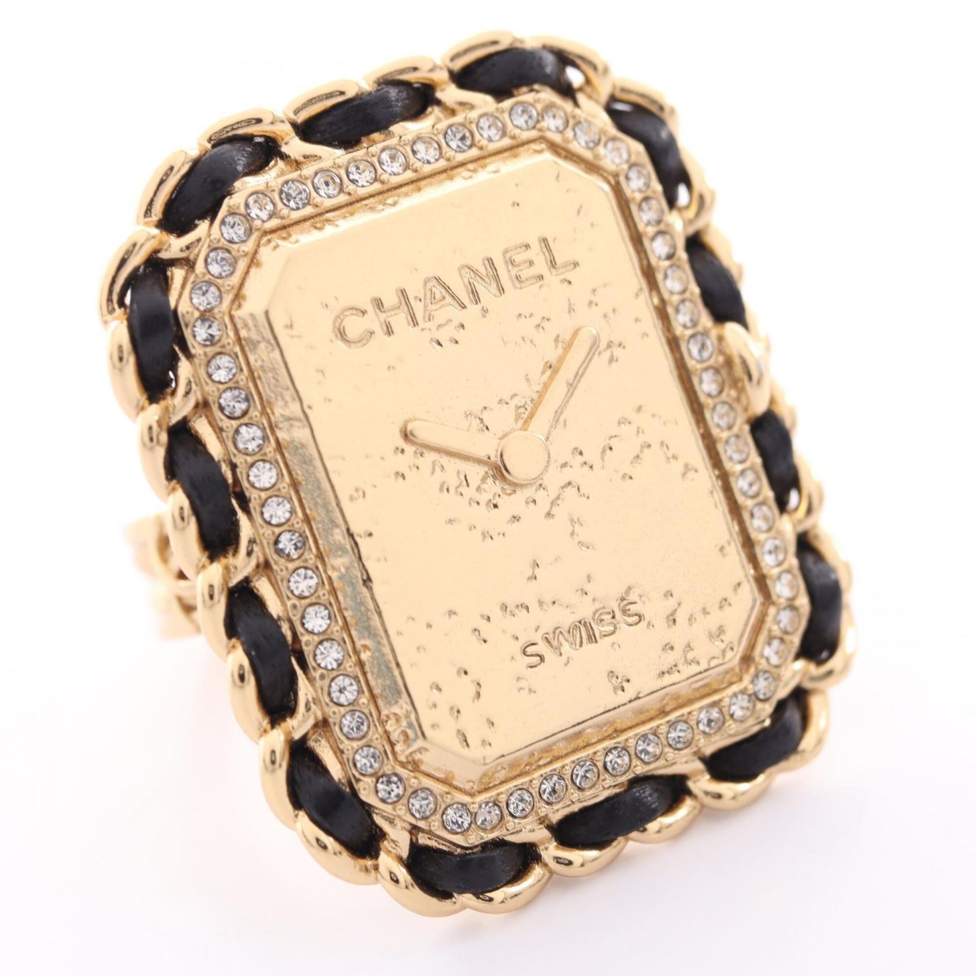 Chanel Gold Black Clear Gold Plating Rhinestone Band Ring (Pre-Owned)