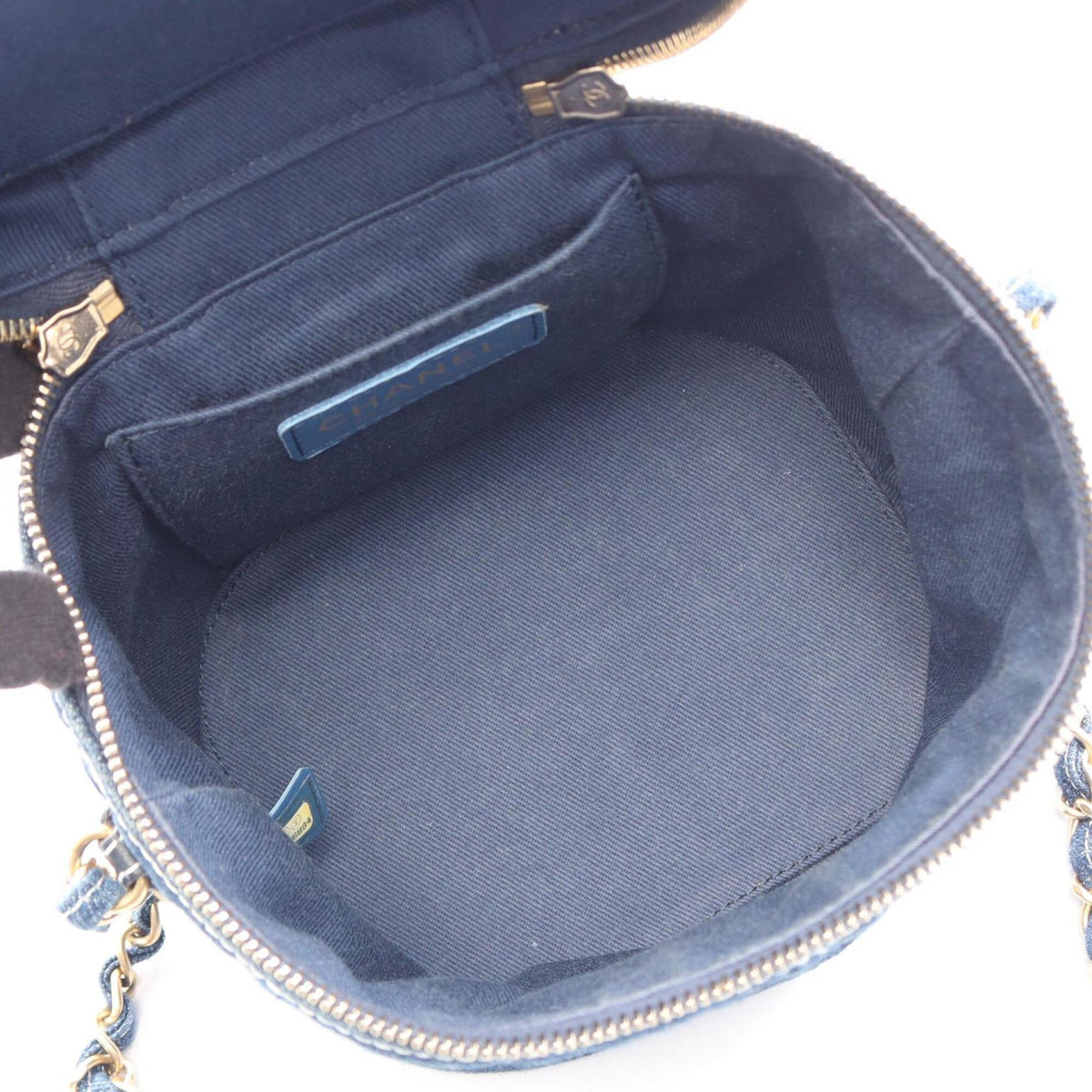 Chanel Denim Navy Denim Handbag Shoulder Bag Vanity Bag (Pre-Owned)