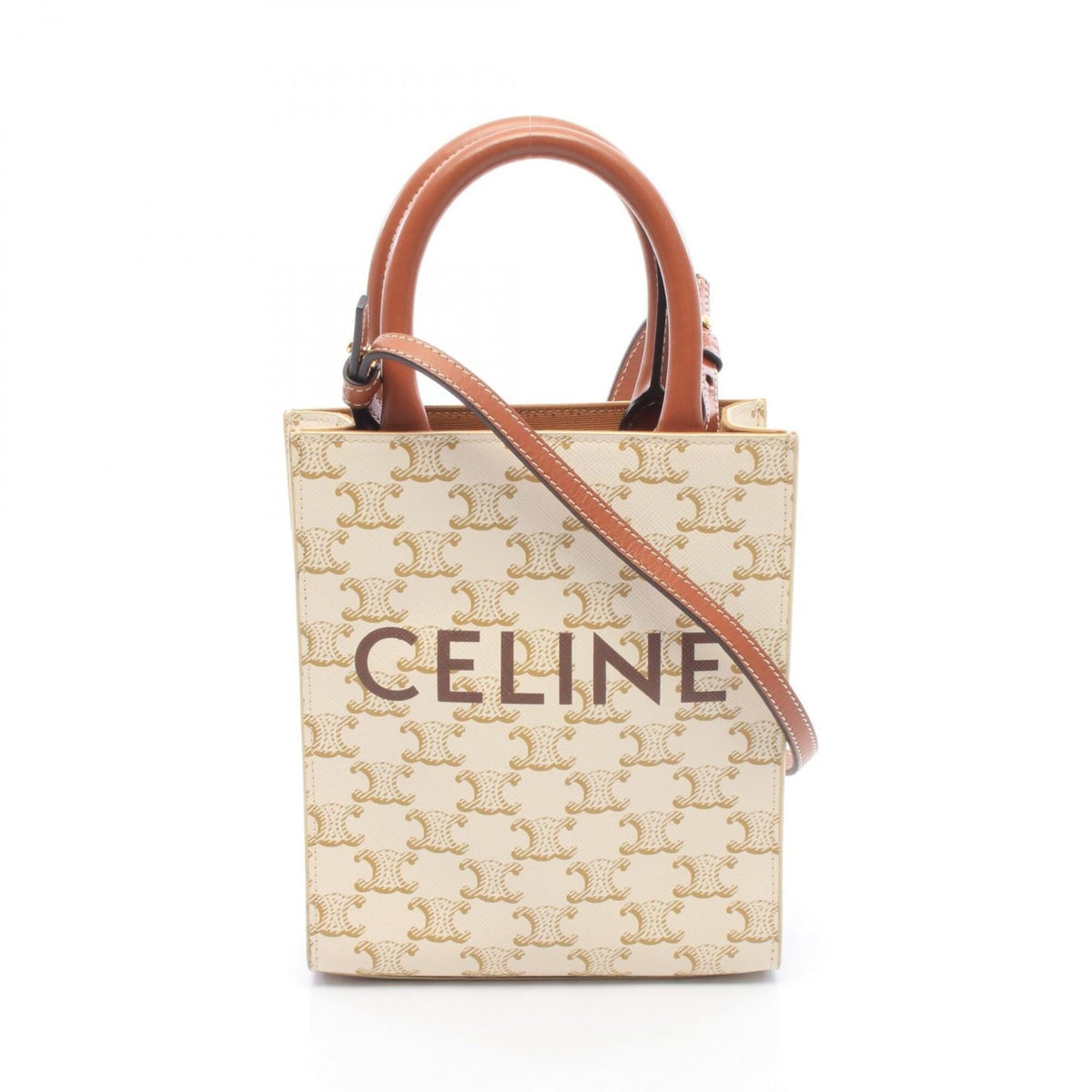 Celine Brown Ivory Coated Canvas Leather Handbag (Pre-Owned)