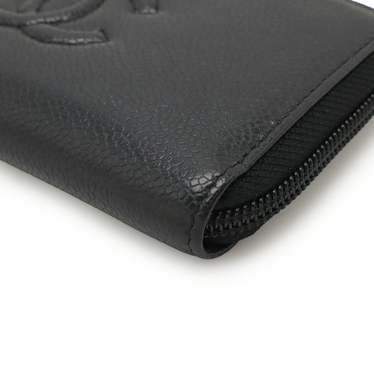 Chanel Black Grained Calfskin Leather Long Wallet (Bi-Fold) (Pre-Owned)