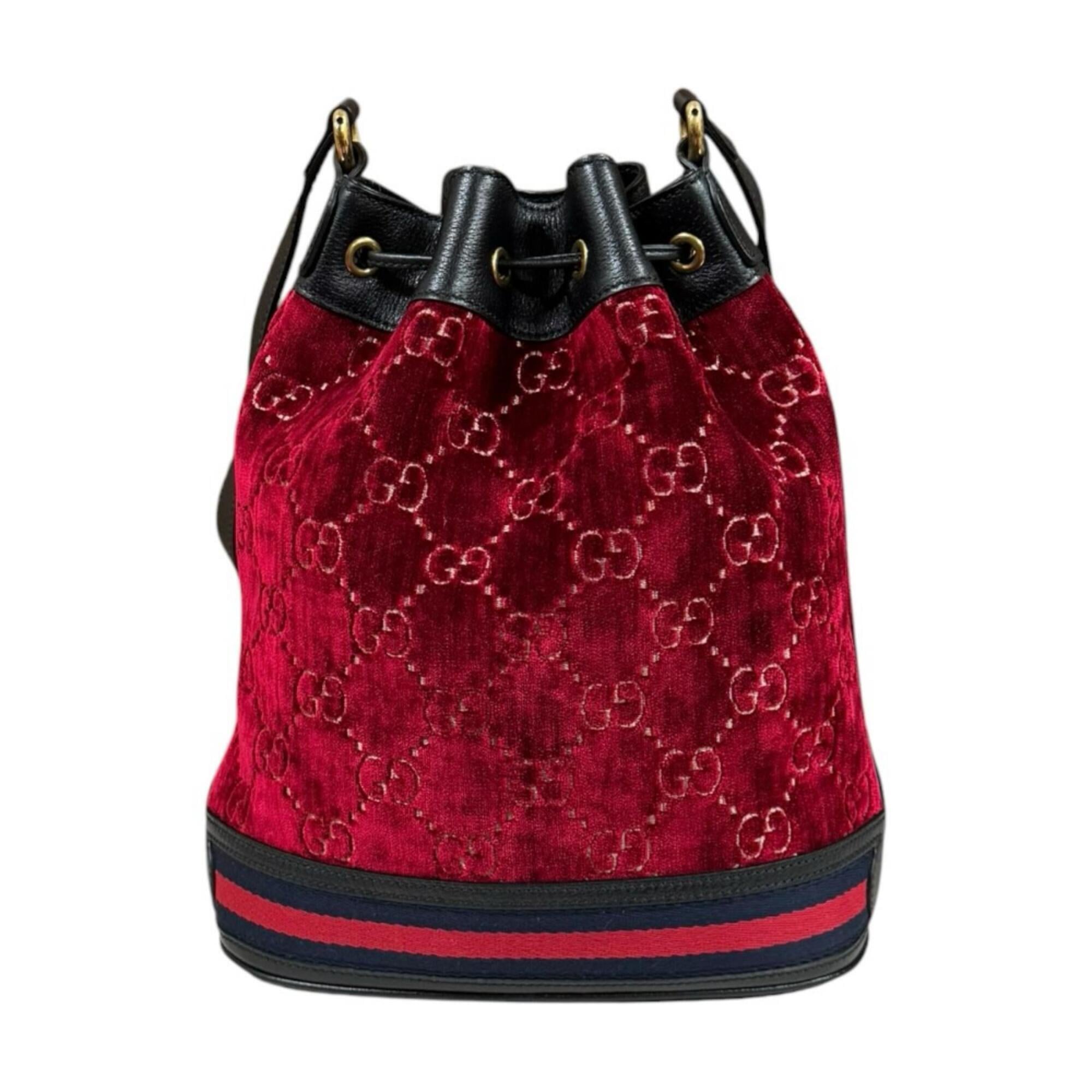 Gucci Black Red Color Velvet Handbag Shoulder Bag (Pre-Owned)