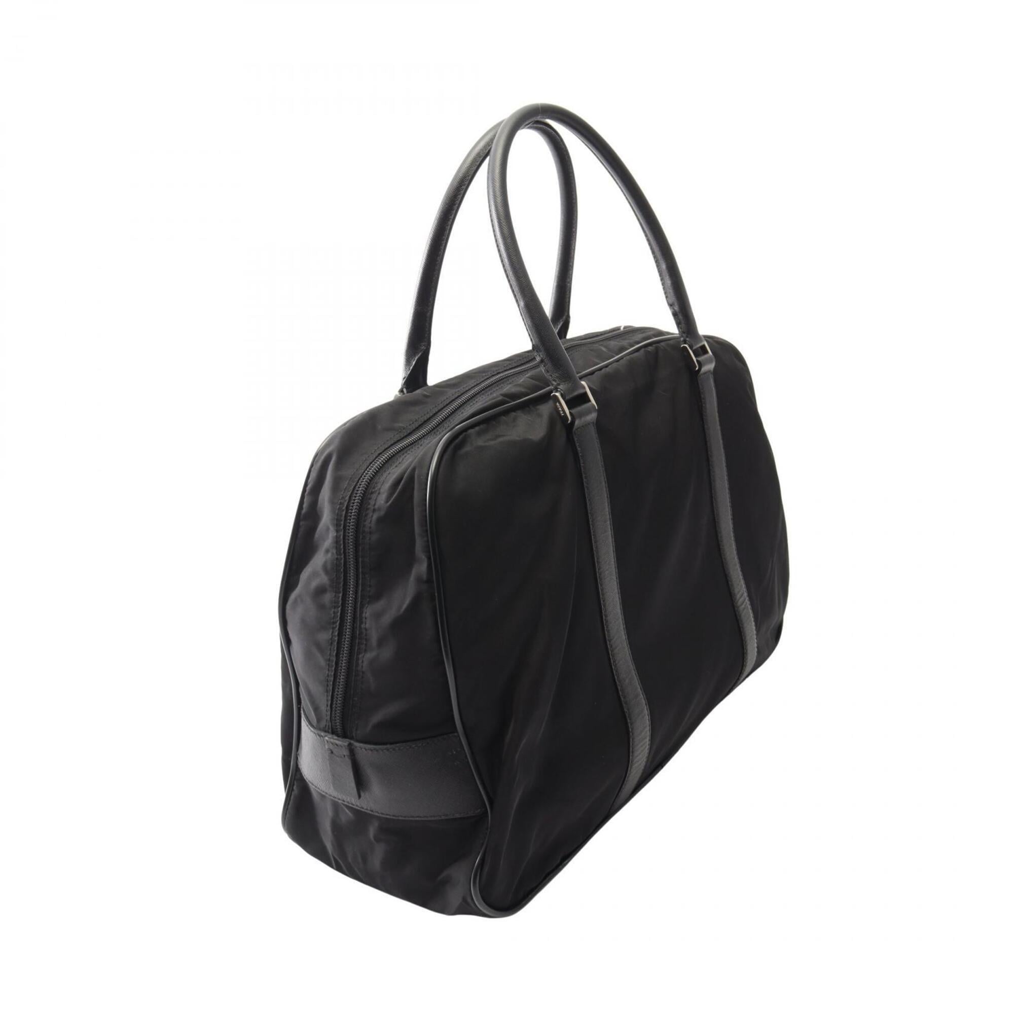 Prada Black Nylon Saffiano Triangle Boston Bag Handbag (Pre-Owned)