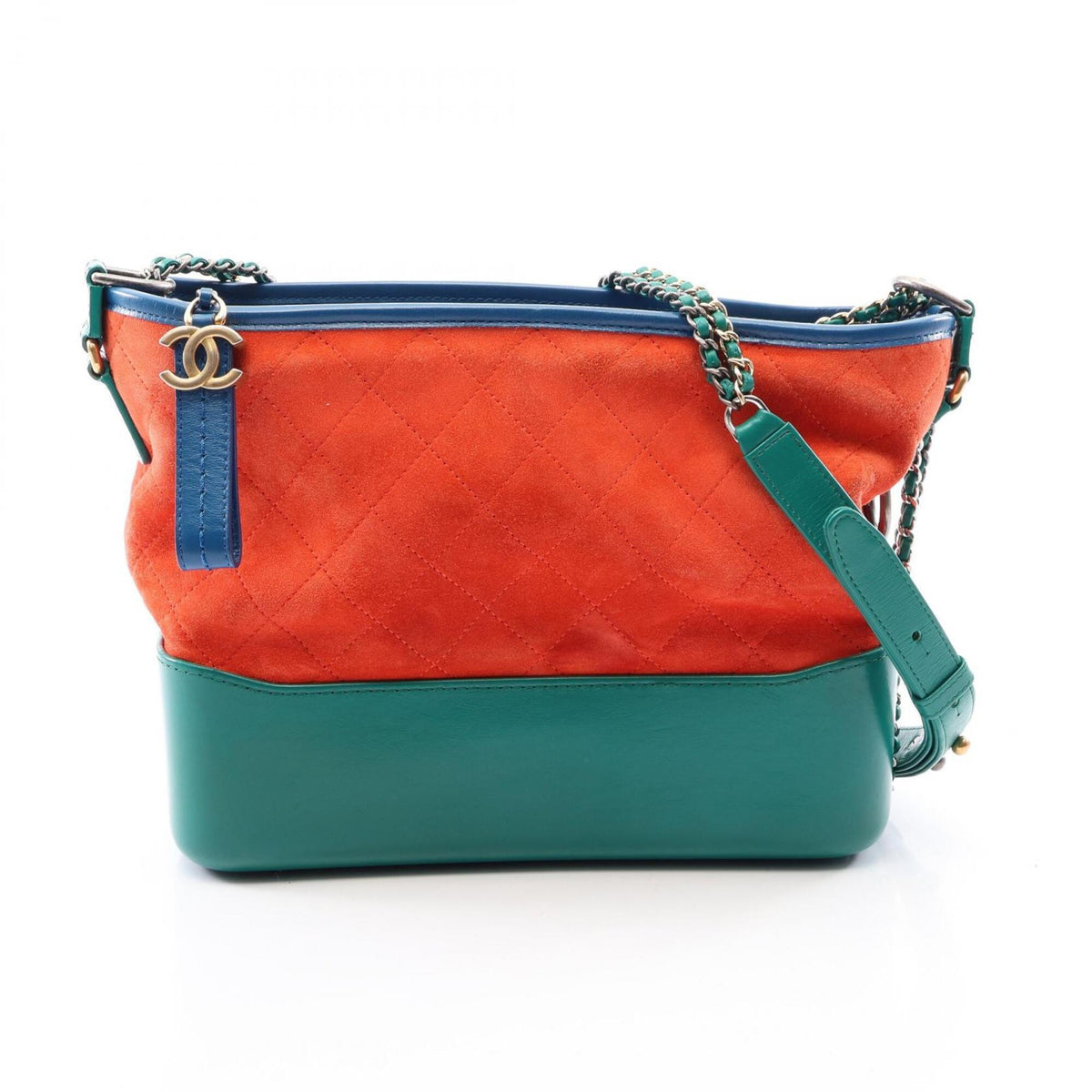 Chanel Blue Green Orange Suede Leather Handbag Shoulder Bag (Pre-Owned)