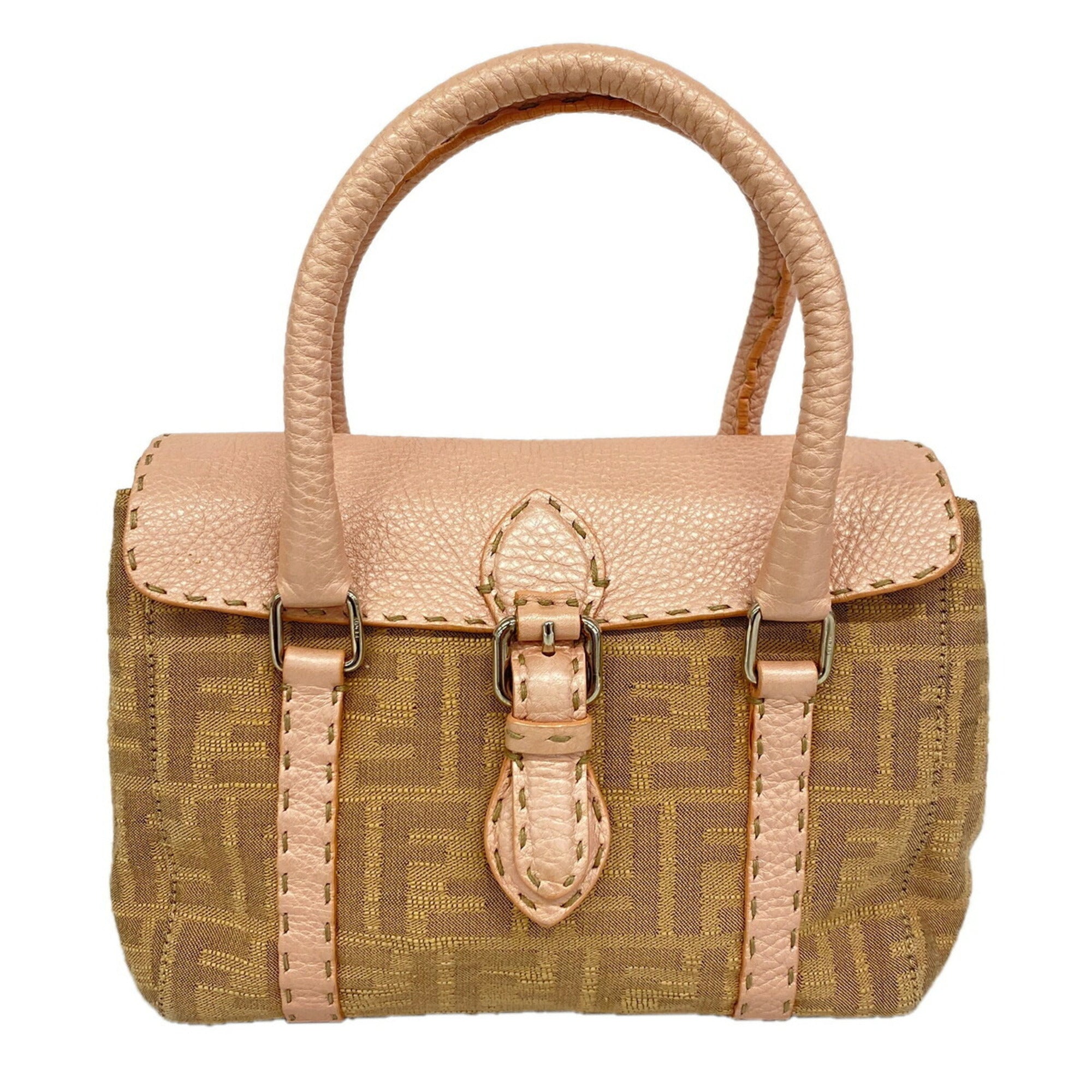 Fendi Brown Pink Canvas Handbag (Pre-Owned)