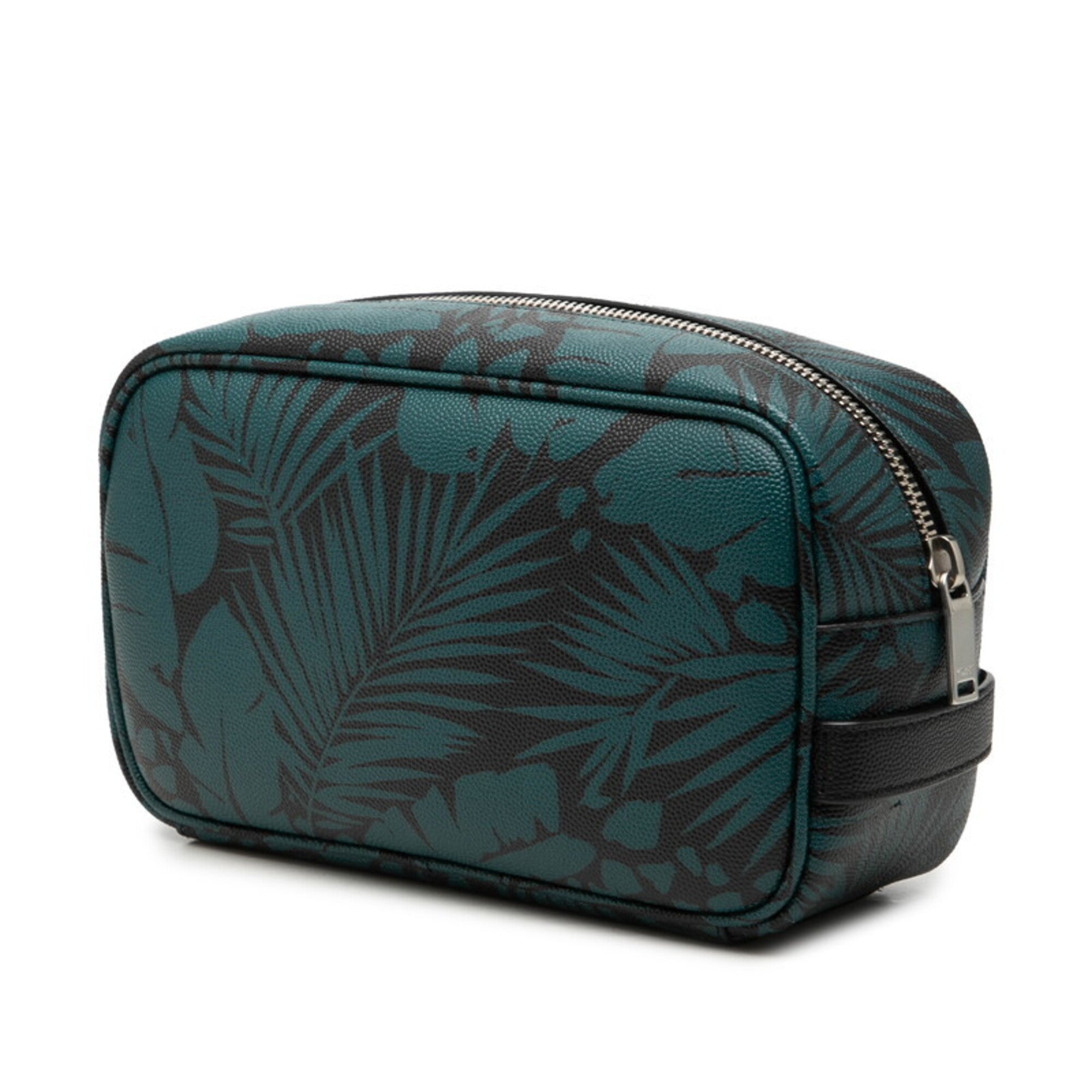 Saint Laurent Black Green Embossed Clutch Bag Handbag (Pre-Owned)