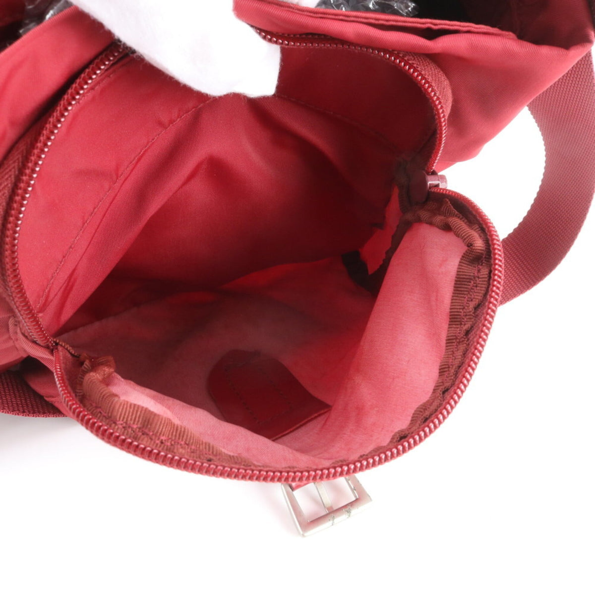 Prada Red Color Wine Leather Nylon Shoulder Bag (Pre-Owned)