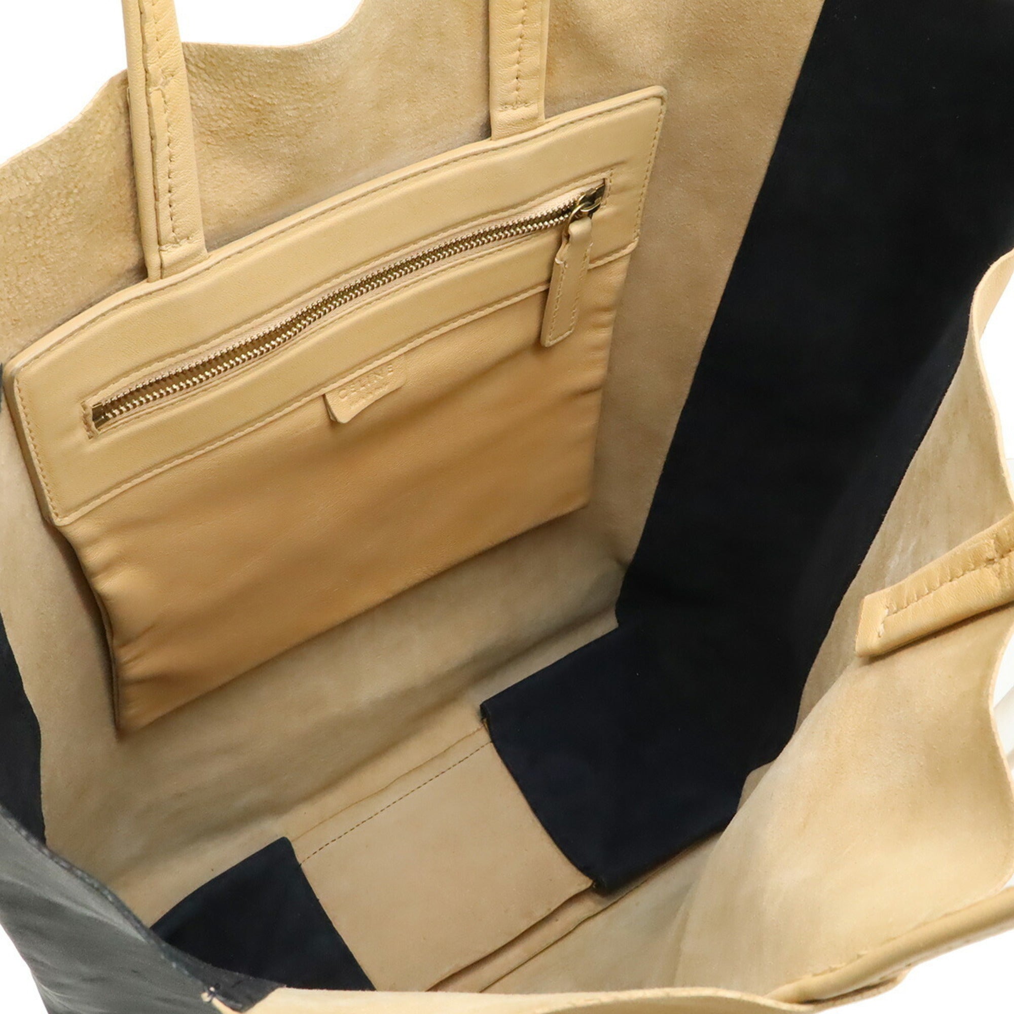 Celine Beige Black Leather Shoulder Bag Tote Bag (Pre-Owned)