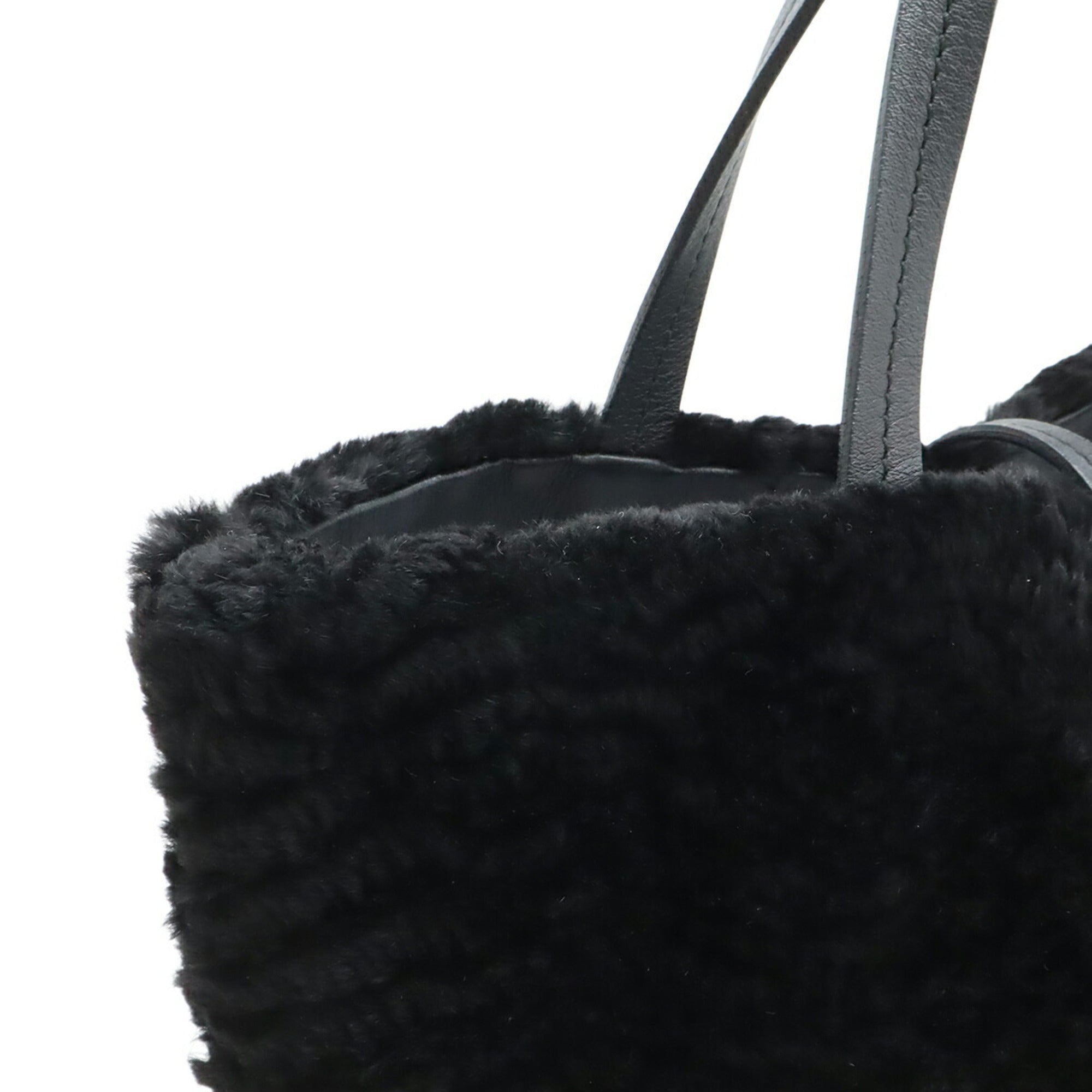 Salvatore Ferragamo Black Fur Leather Handbag Tote Bag (Pre-Owned)