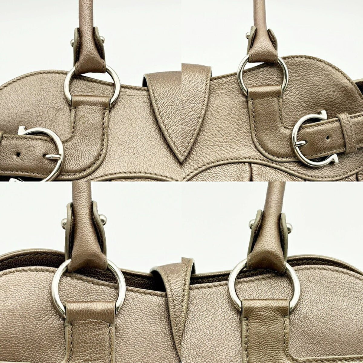 Salvatore Ferragamo Gancini Bronze Leather Handbag (Pre-Owned)
