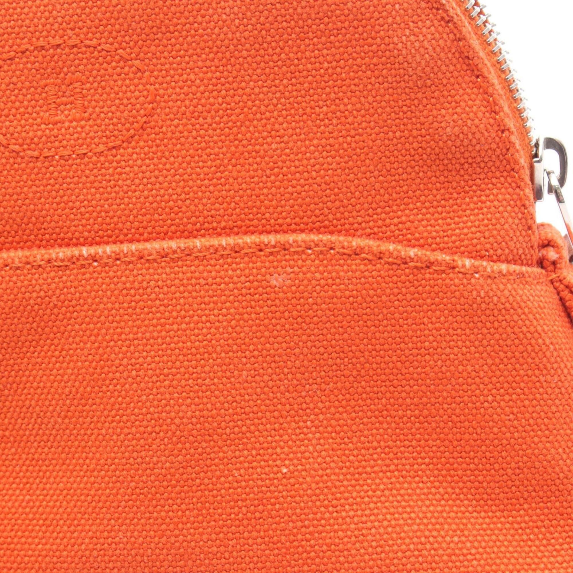 Hermes Brown Orange Canvas Leather Handbag Pouch (Pre-Owned)