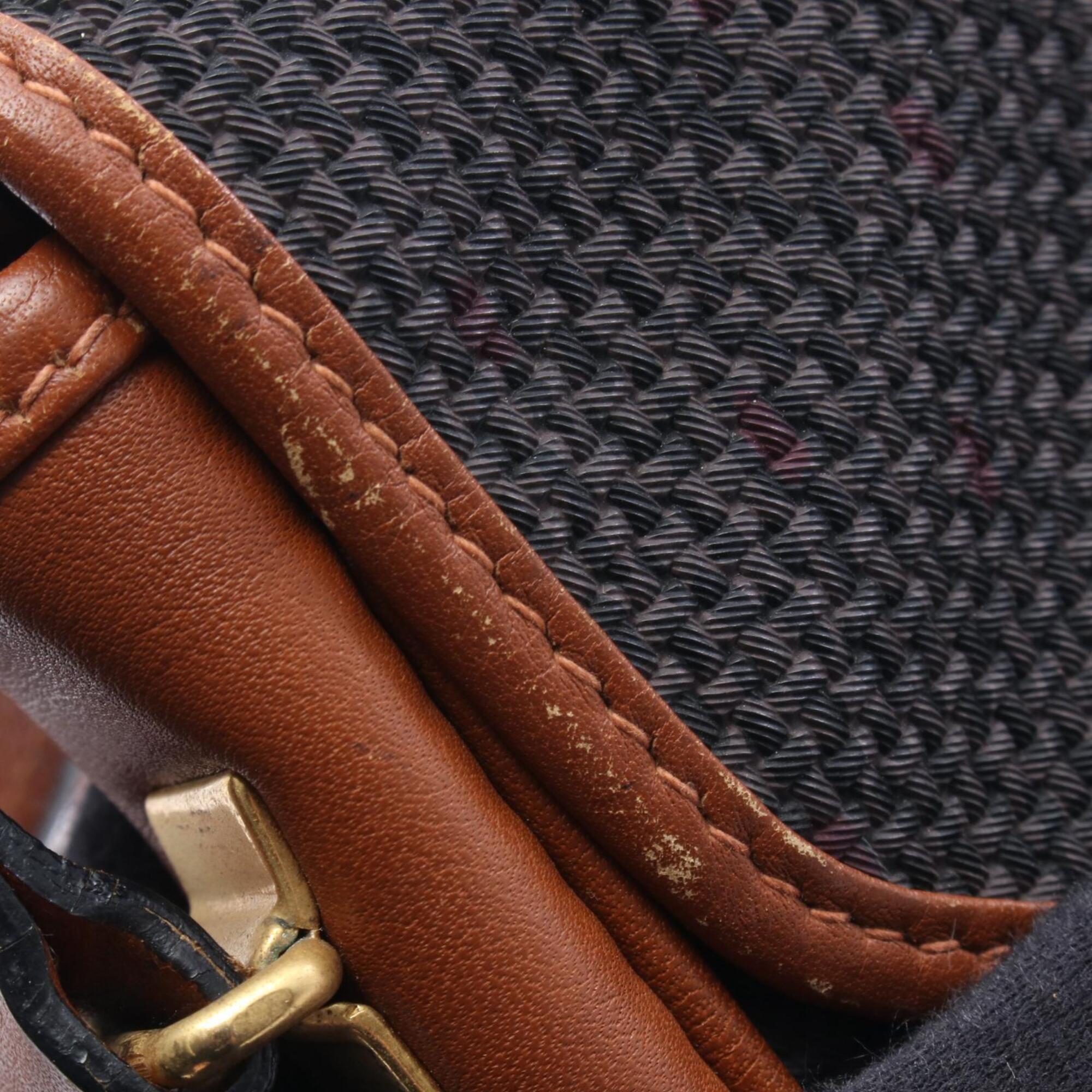 Yves Saint Laurent Brown Gray Coated Canvas Leather Shoulder Bag (Pre-Owned)