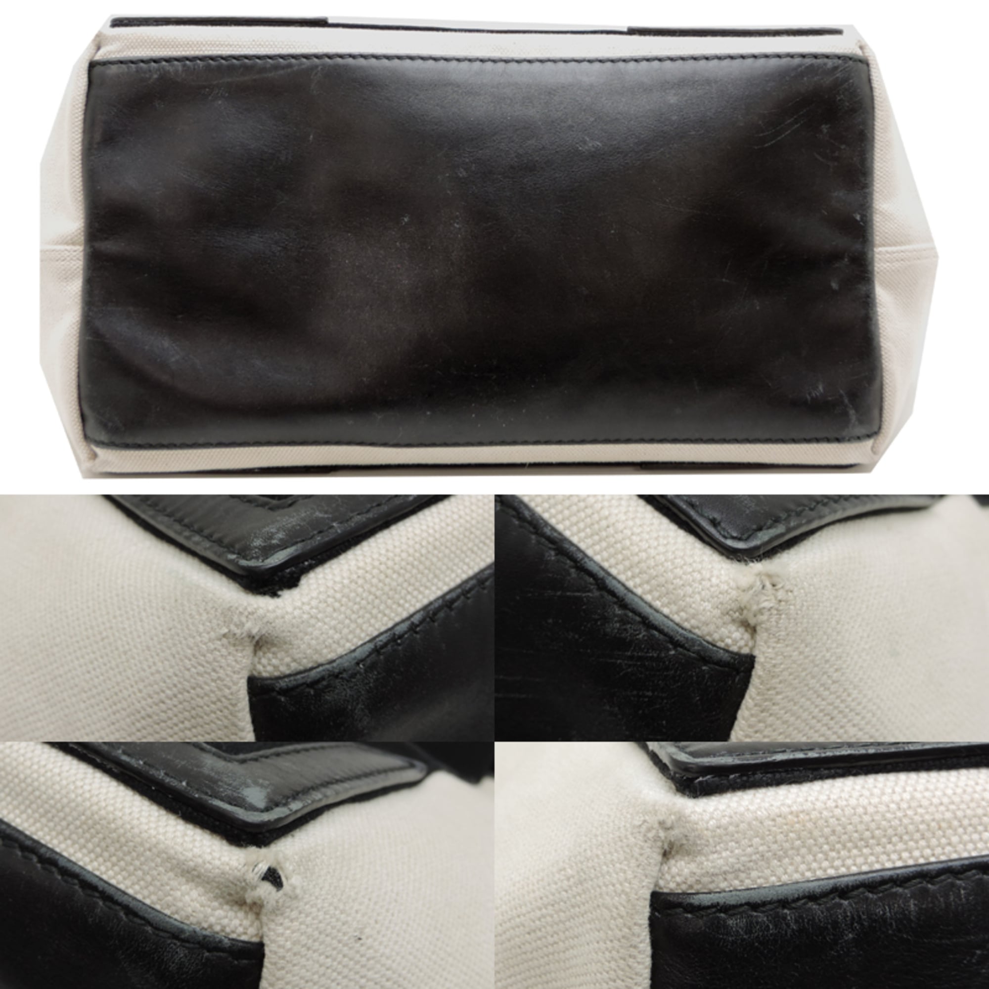 Balenciaga Black White Canvas Leather Handbag Pouch (Pre-Owned)