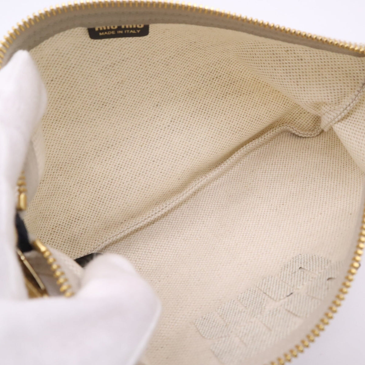 Miu Miu Black White Cotton Linen Pouch (Pre-Owned)