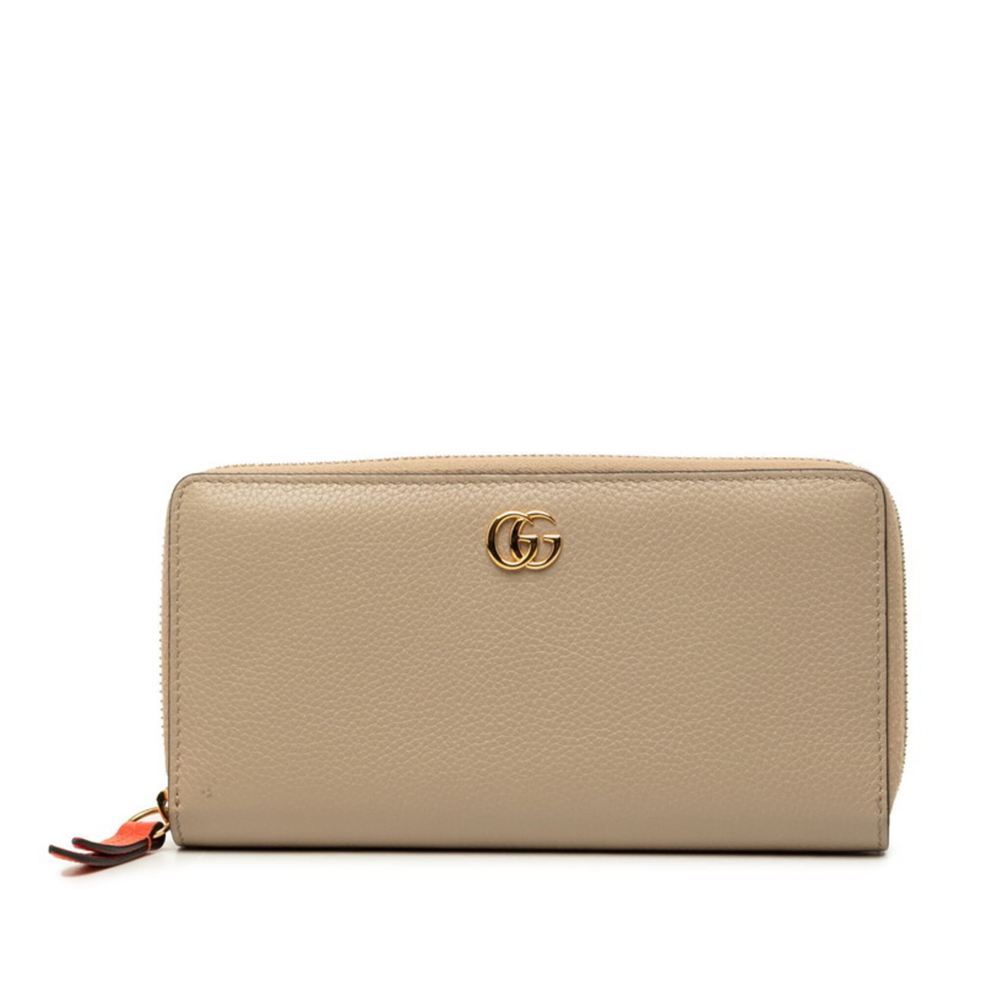 Gucci Beige Red Color Leather Long Wallet (Bi-Fold) (Pre-Owned)