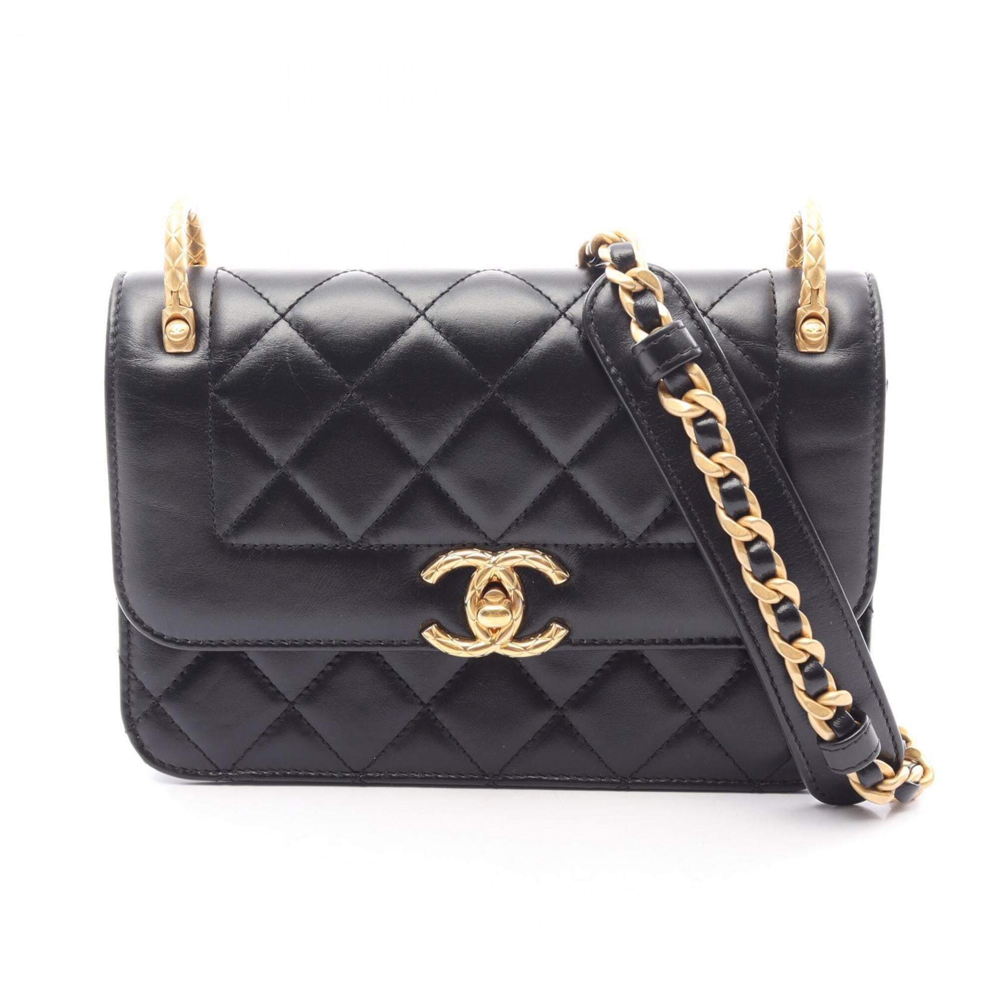 Chanel Black Leather Handbag Shoulder Bag (Pre-Owned)