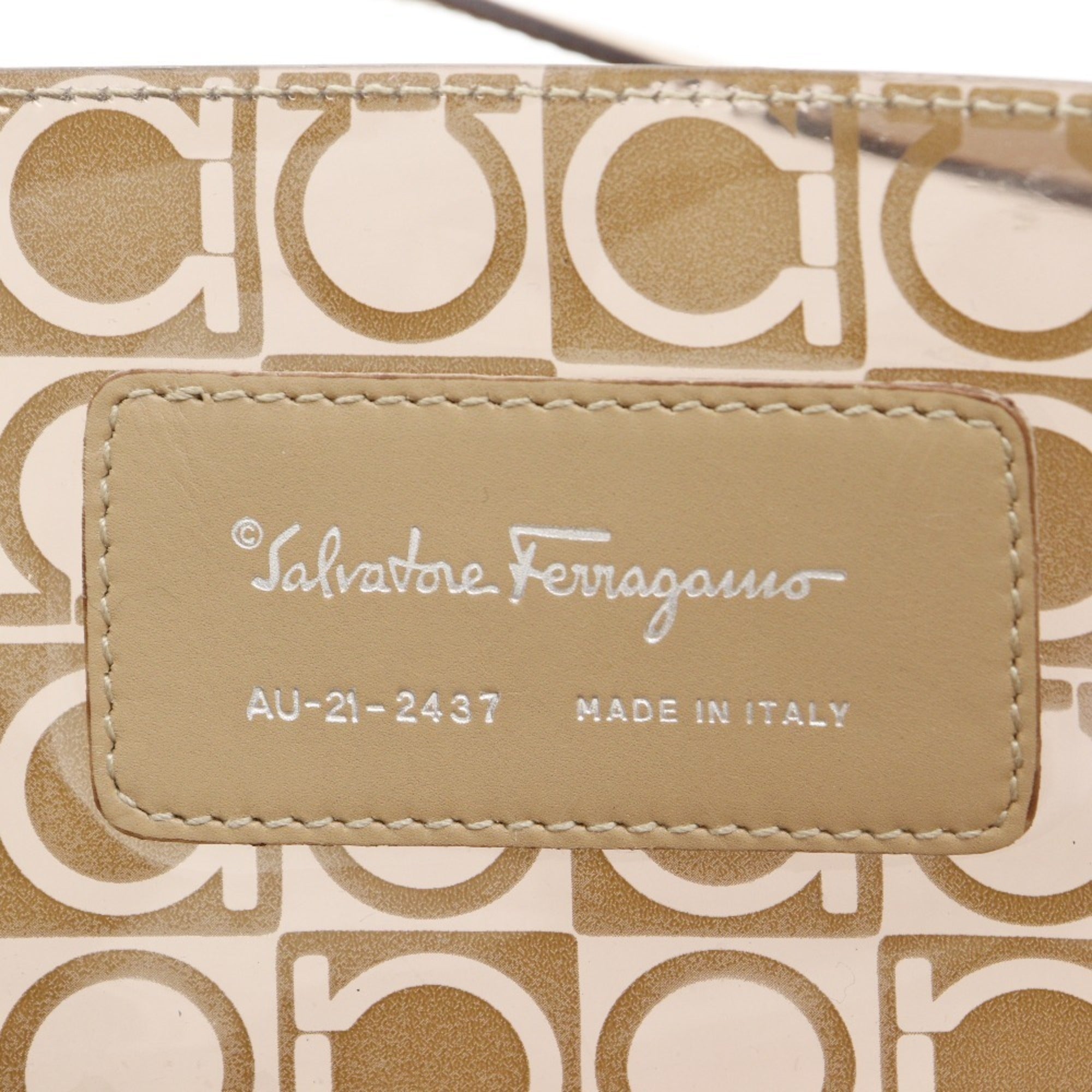 Salvatore Ferragamo Beige Vinyl Pouch Tote Bag (Pre-Owned)